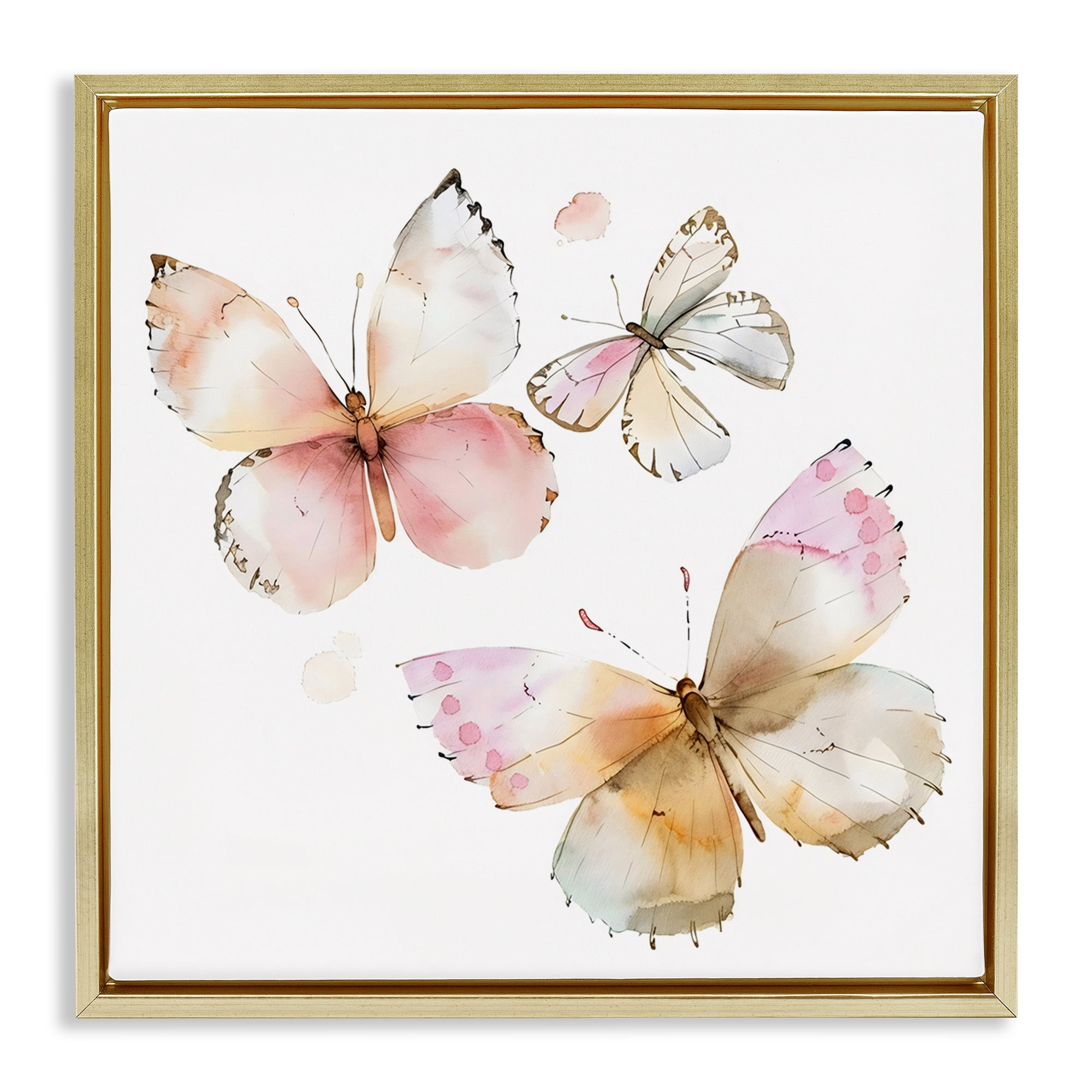 Stupell Industries Pink Watercolor Butterfly Trio Gold Framed Floater Canvas Wall Art, design by Creative Studio
