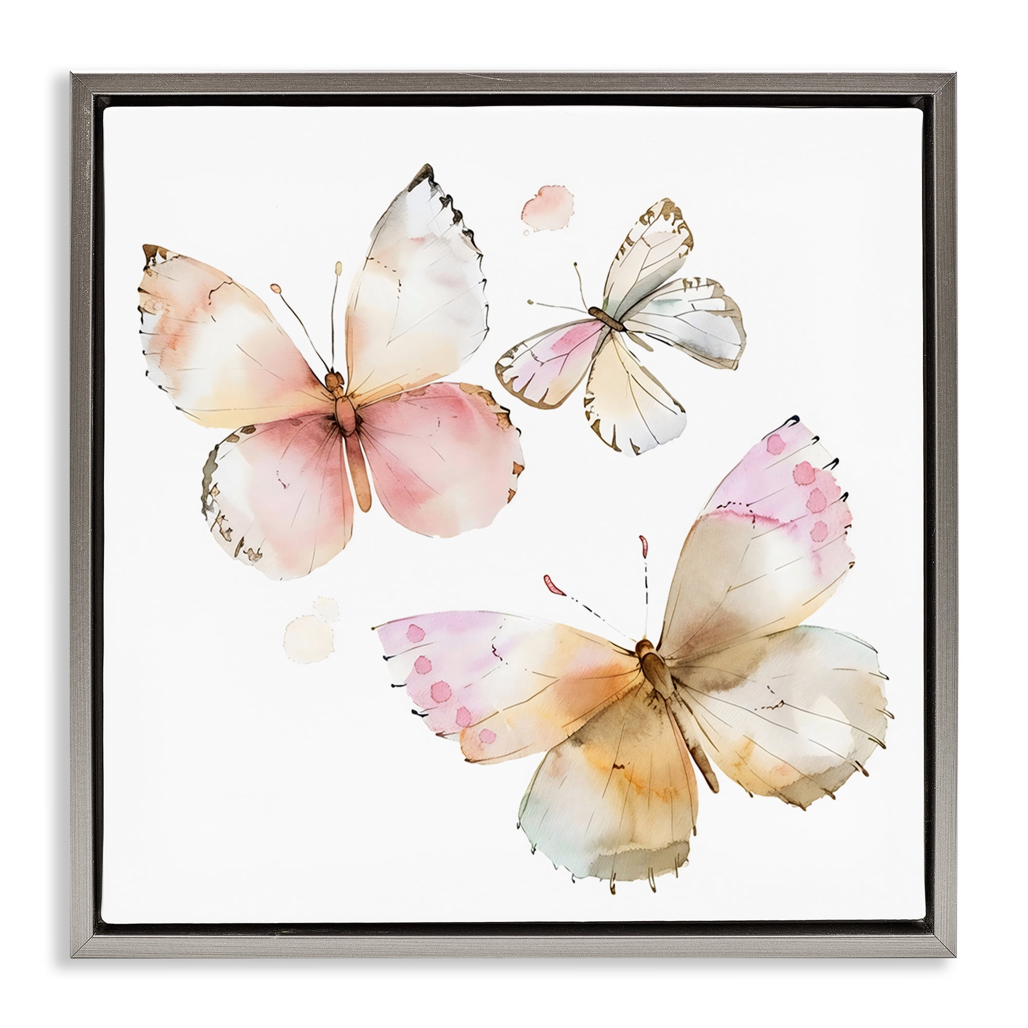 Stupell Industries Pink Watercolor Butterfly Trio Gray Framed Floater Canvas Wall Art, design by Creative Studio