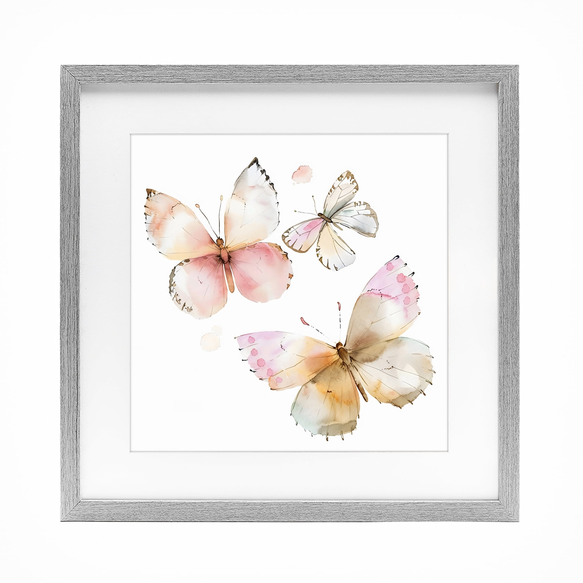 Stupell Industries Pink Watercolor Butterfly Trio Gray Framed Print Under Glass, design by Creative Studio