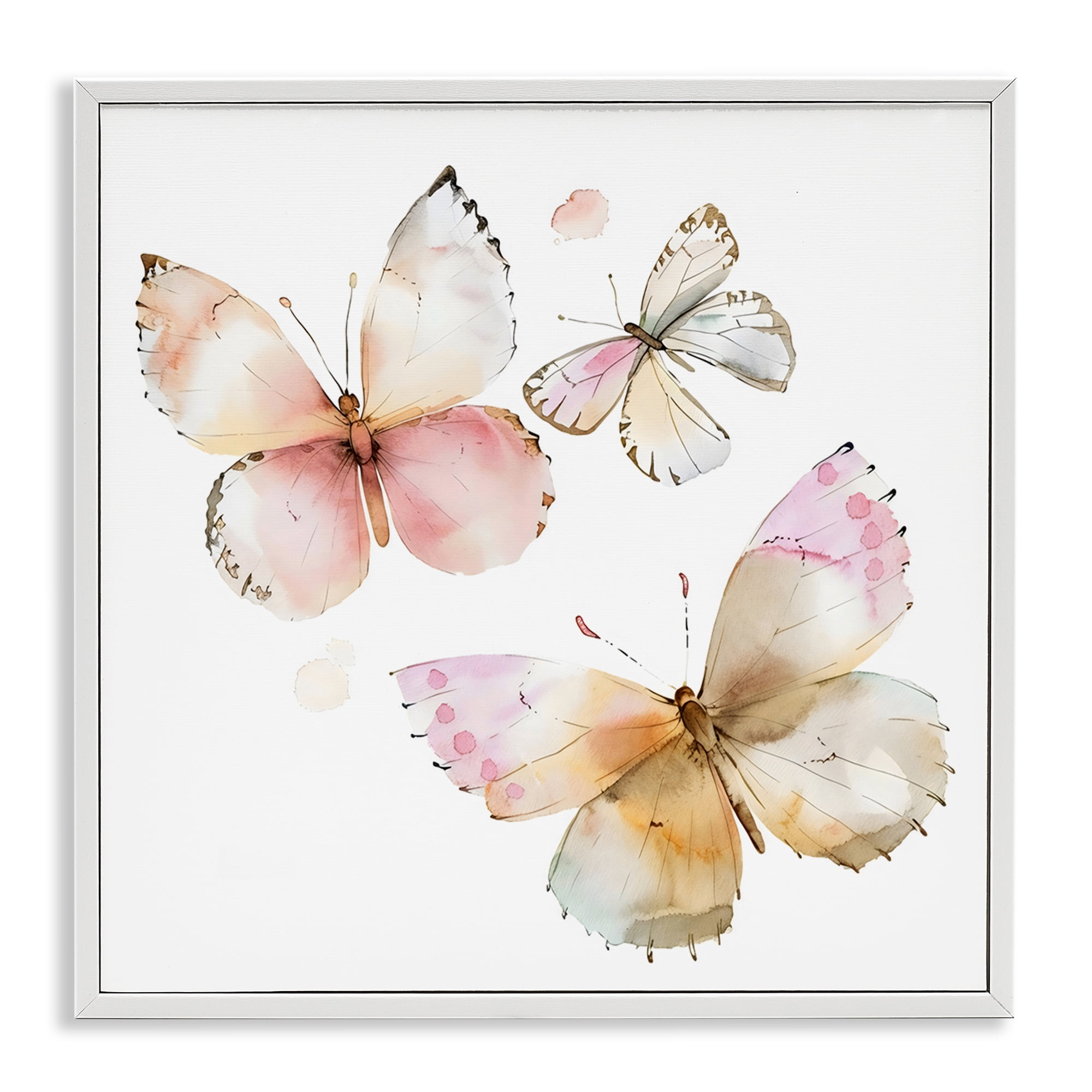 Stupell Industries Pink Watercolor Butterfly Trio White Framed Giclee Art, design by Creative Studio