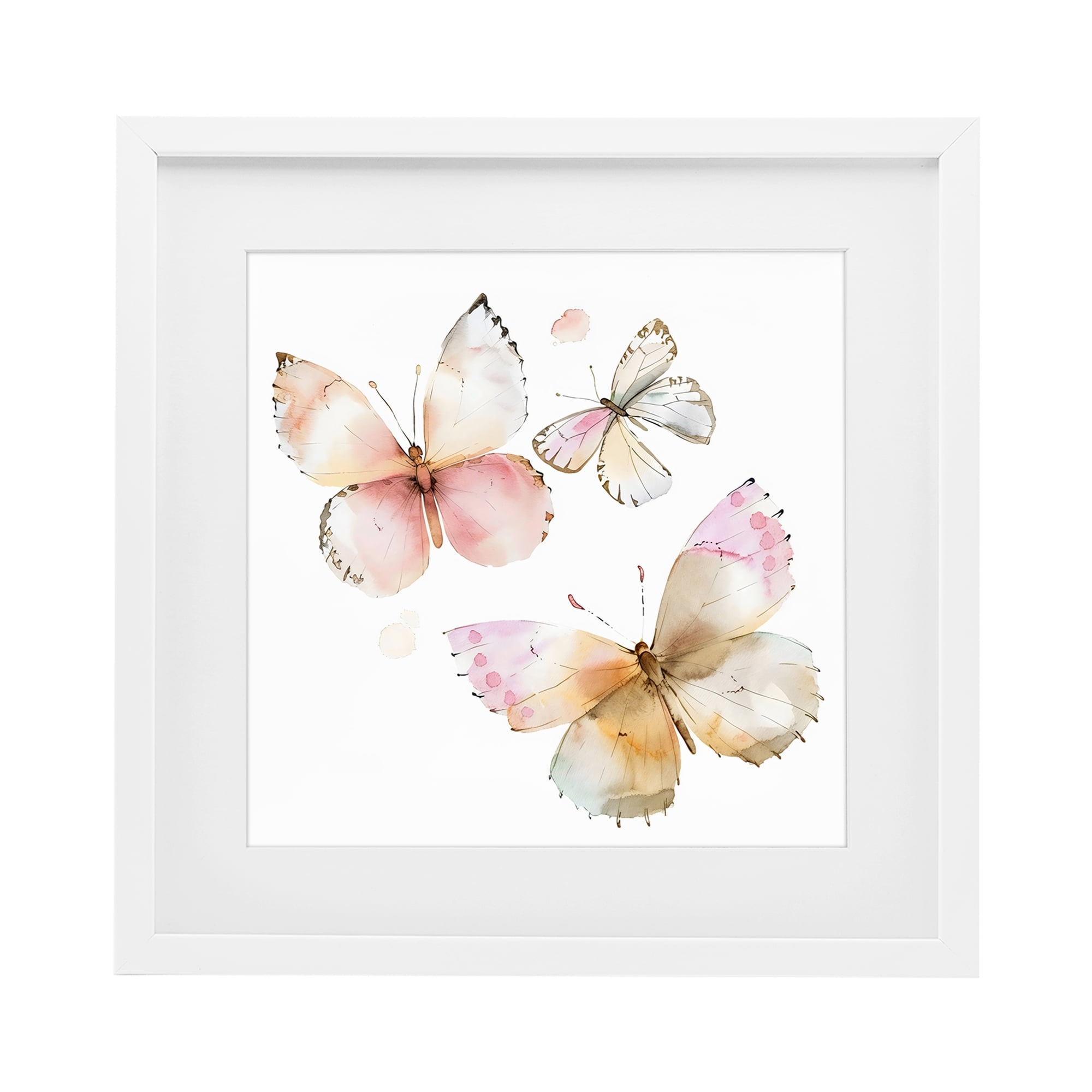 Stupell Industries Pink Watercolor Butterfly Trio White Framed Print Under Glass, design by Creative Studio