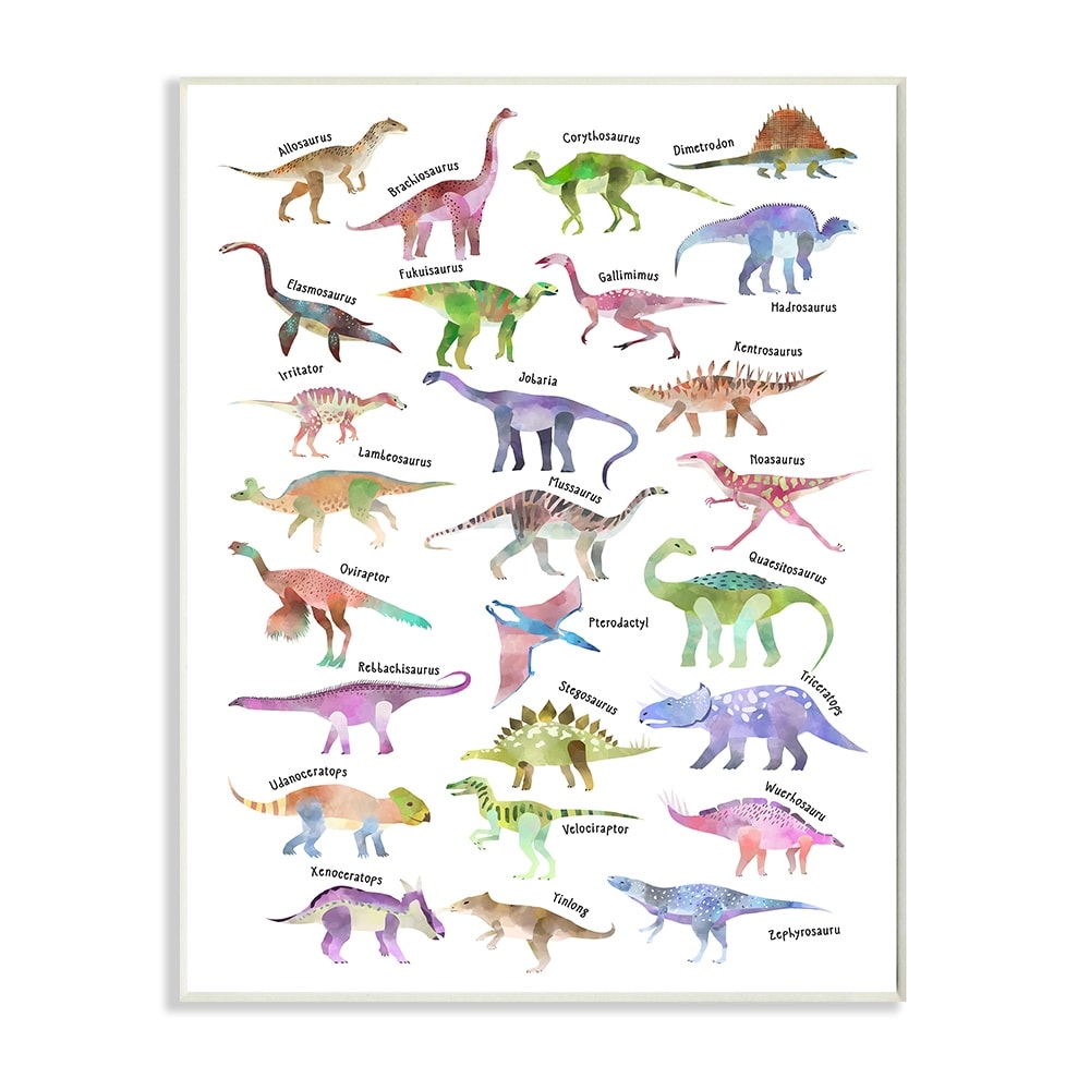 Stupell Industries Pink Watercolor Dinosaur Chart Whimsical Reptiles Wall Plaque by Ziwei Li