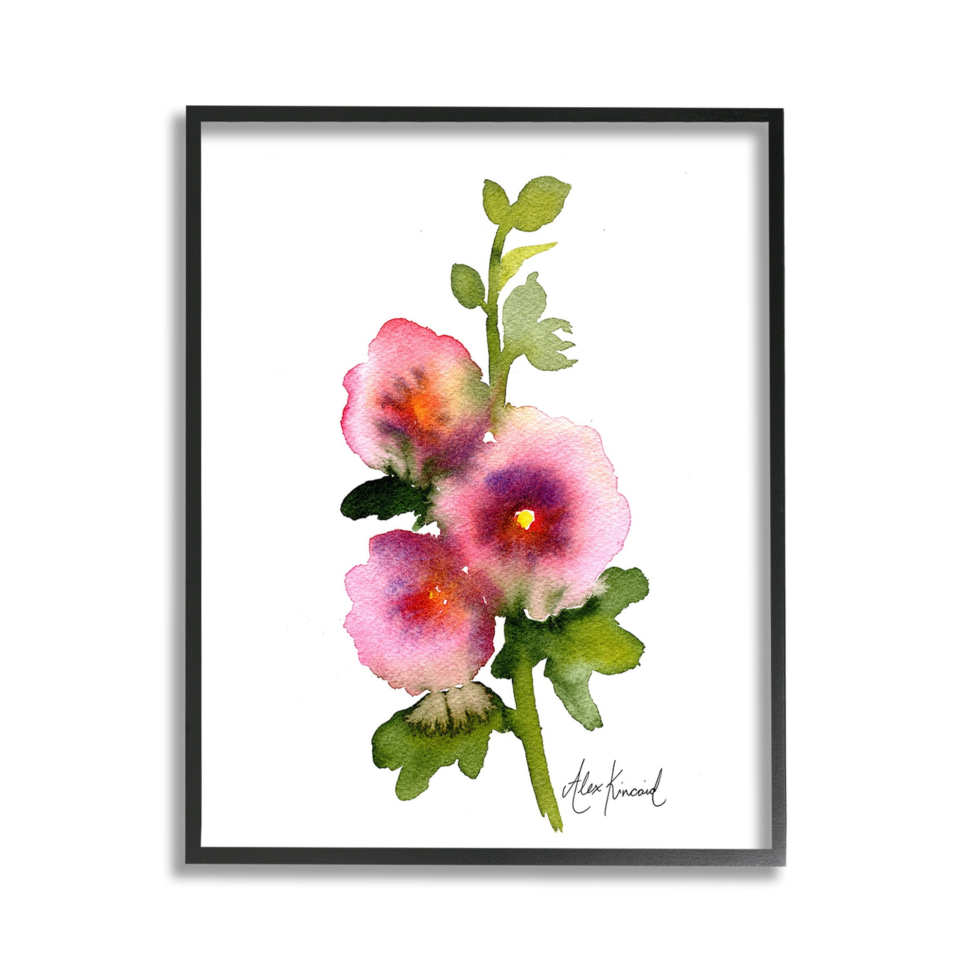 Stupell Industries Pink Watercolor Flowers Botanical & Floral Painting Black Framed Art Print Wall Art, 11 x 14