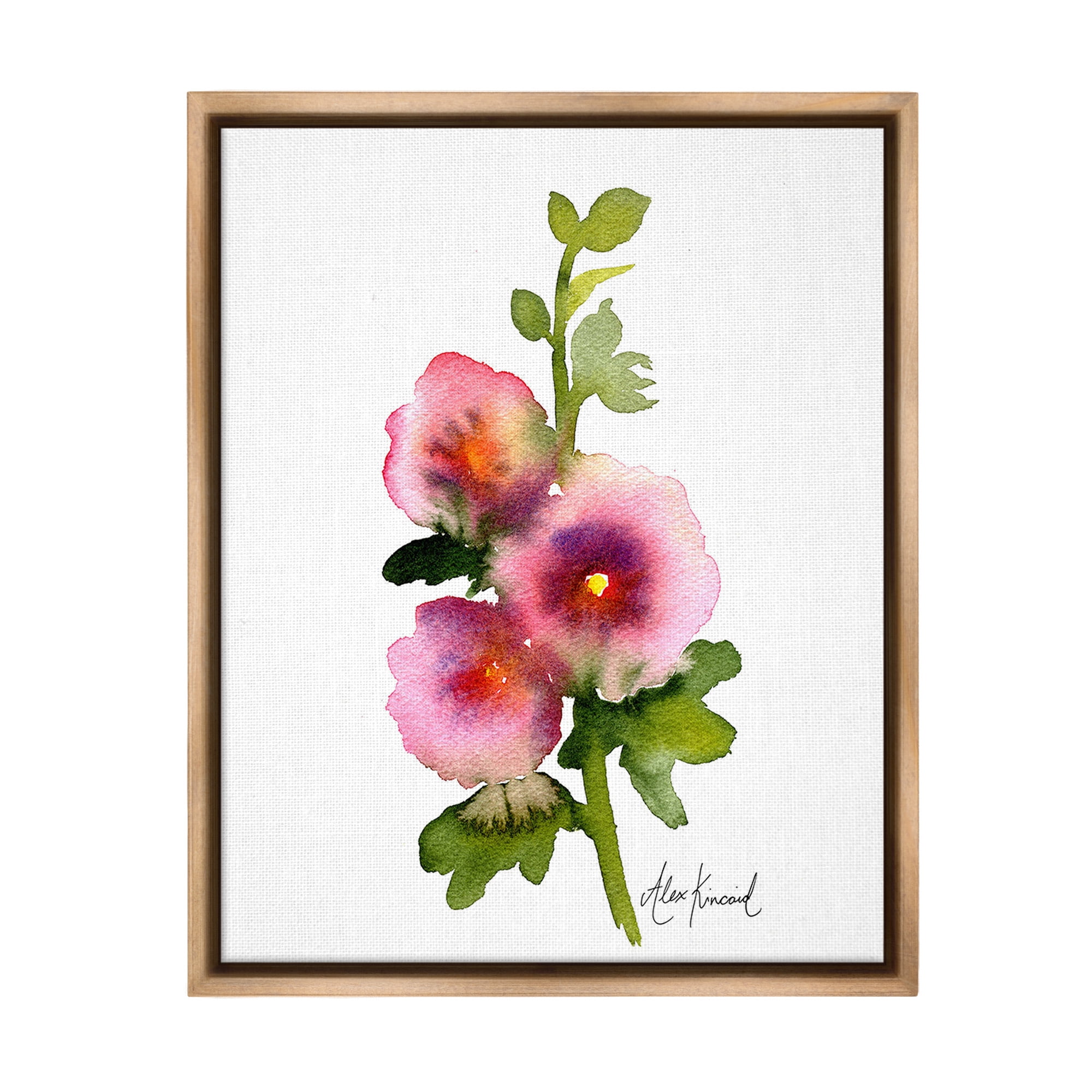 Stupell Industries Pink Watercolor Flowers Botanical & Floral Painting Brown Floater Framed Canvas Art Print Wall Art, 25 x 31