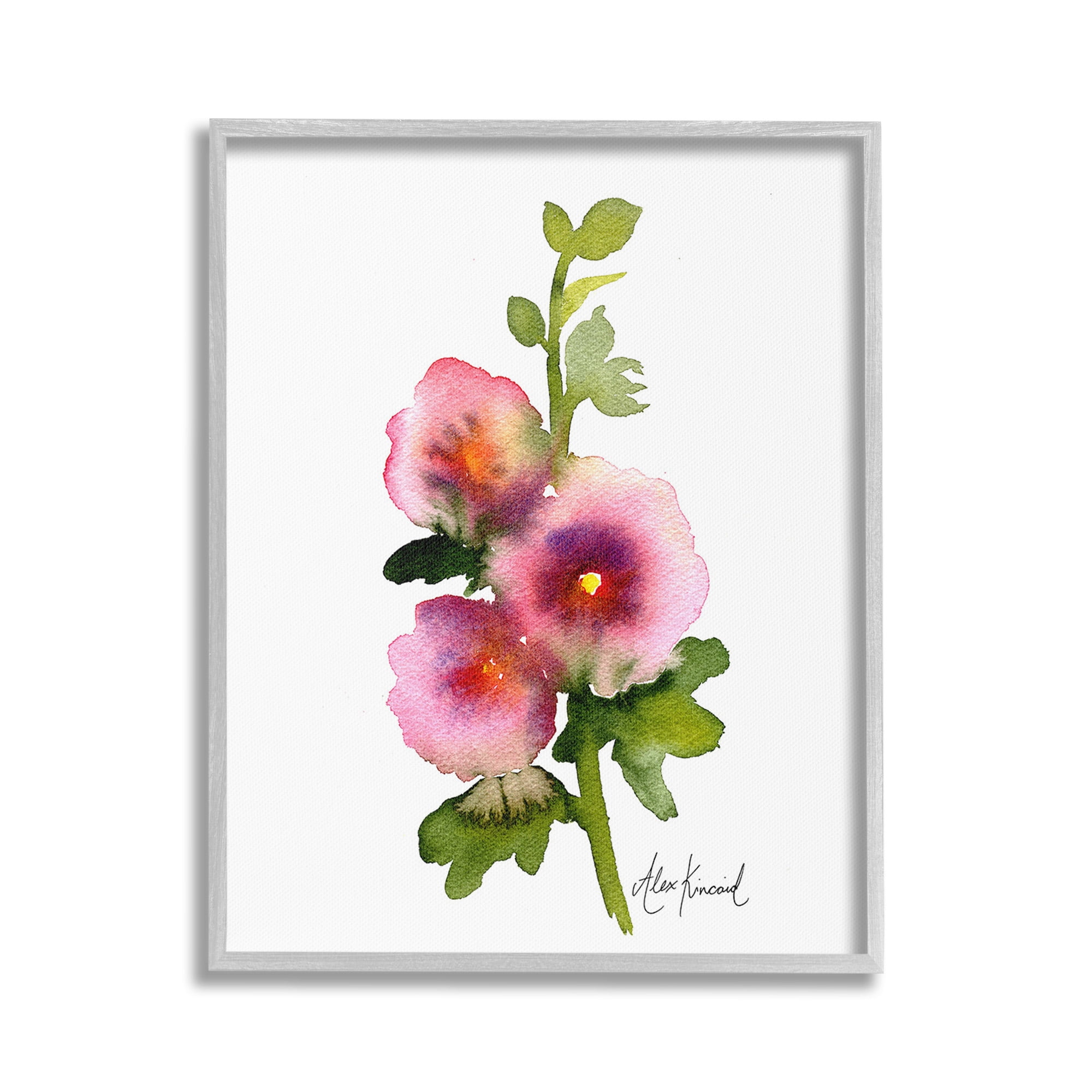 Stupell Industries Pink Watercolor Flowers Botanical & Floral Painting Gray Framed Art Print Wall Art, 16 x 20