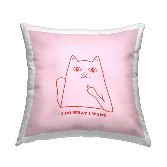 Stupell Industries Pink What I Want Cat Decorative Printed Throw Pillow, 18 x 18