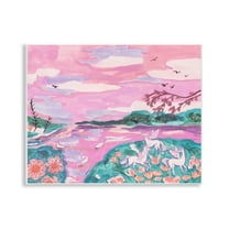 Stupell Industries Pink Whimsical Unicorns Fantasy & Sci-Fi Painting Unframed Art Print Wall Art, 14 x 11