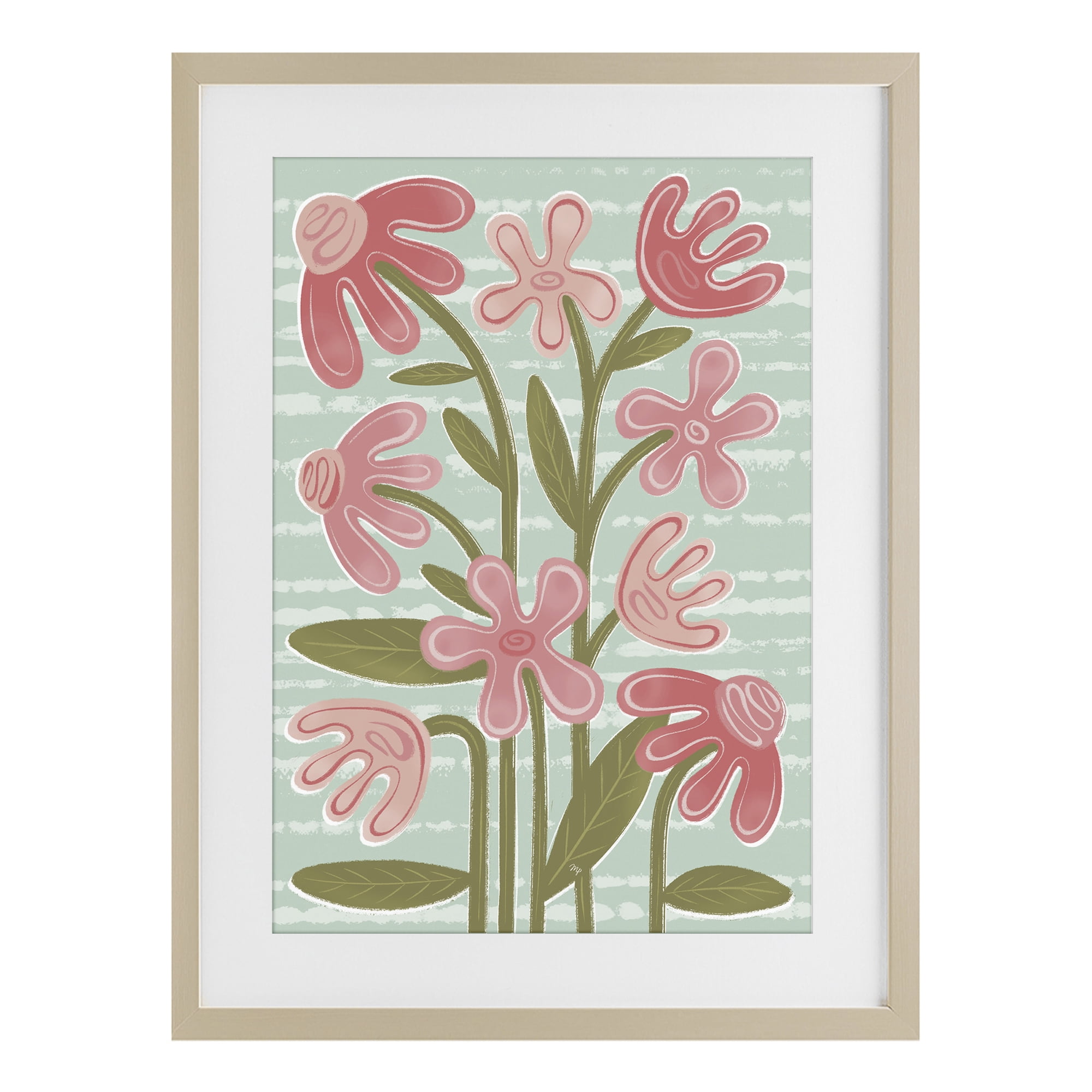 Stupell Industries Pink Whimsy Midcentury Flowers Birch Framed Print Under Glass, design by Martina Pavlova