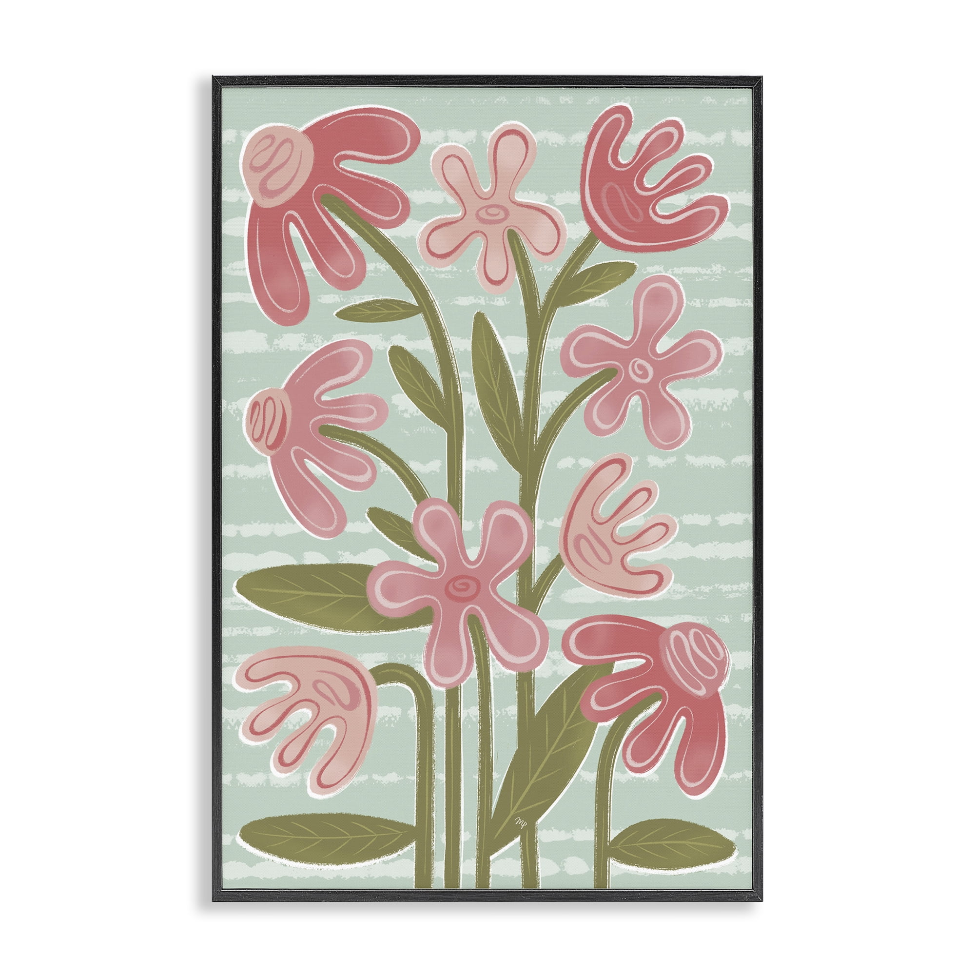 Stupell Industries Pink Whimsy Midcentury Flowers Black Framed Giclee Art, design by Martina Pavlova