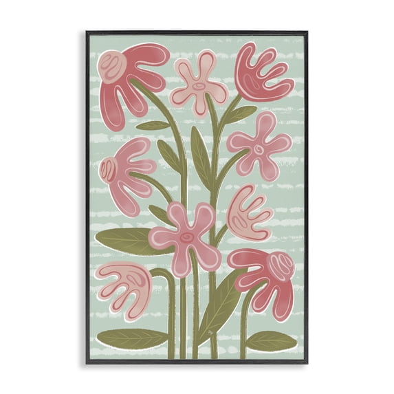 Stupell Industries Eclectic Pink Whimsy Midcentury Flowers Black Framed Giclee Art, 16 x 24, by Martina Pavlova
