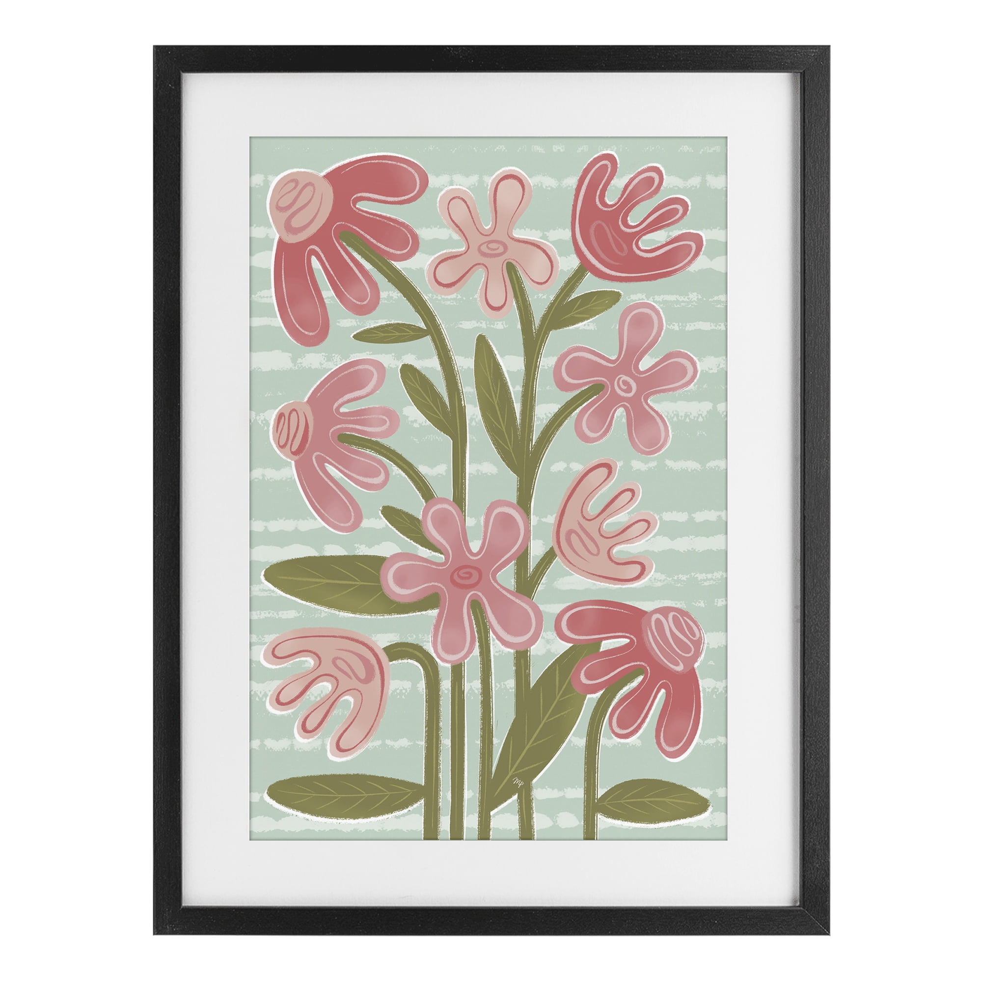 Stupell Industries Pink Whimsy Midcentury Flowers Black Framed Print Under Glass, design by Martina Pavlova