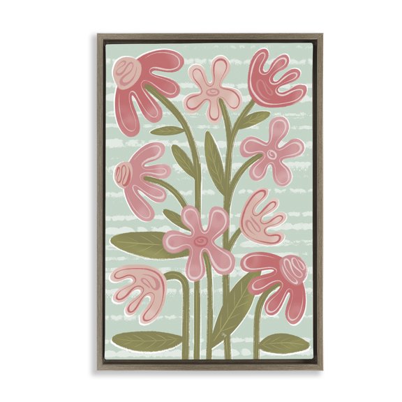 Stupell Industries Pink Whimsy Midcentury Flowers Brown Framed Floater Canvas Wall Art, design by Martina Pavlova