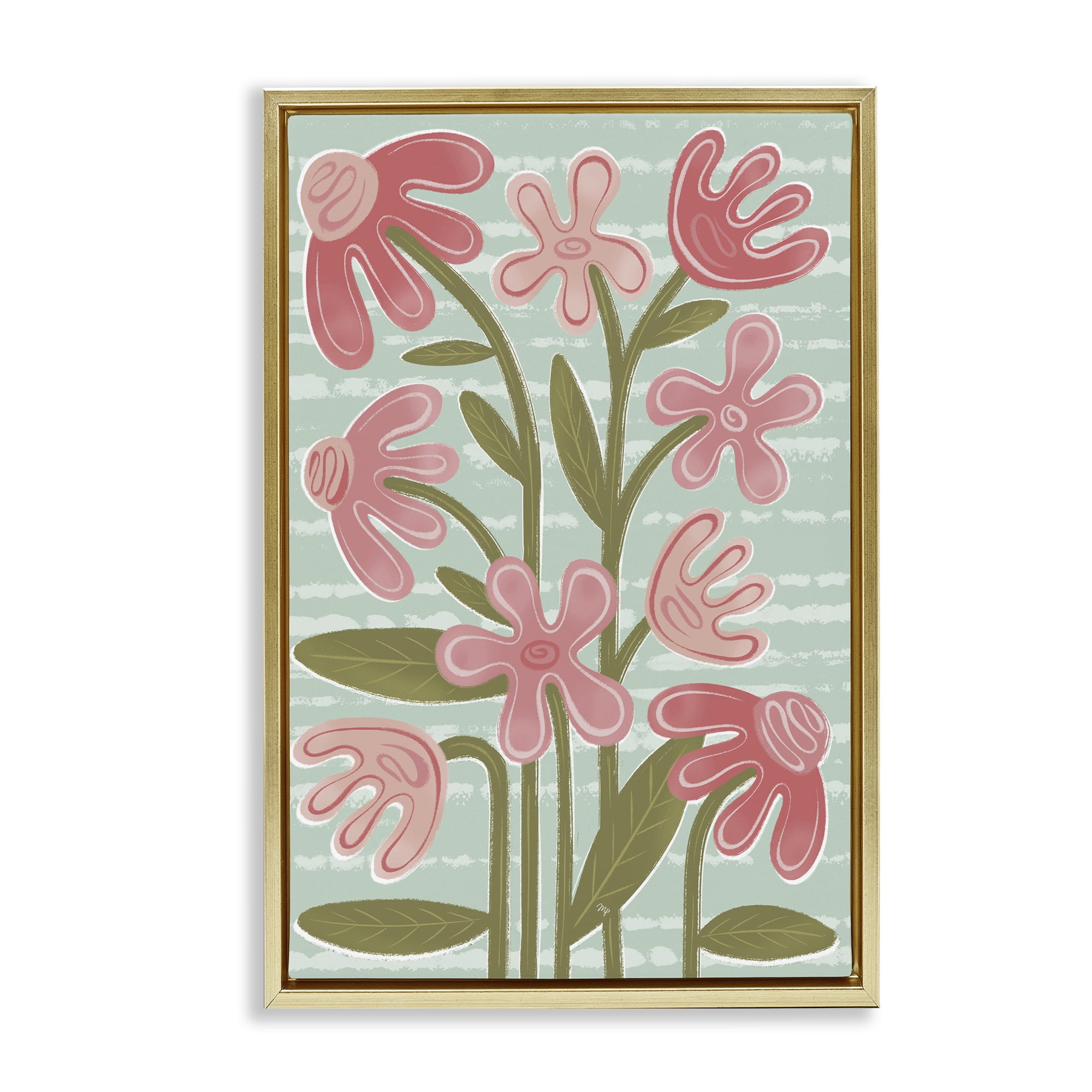 Stupell Industries Pink Whimsy Midcentury Flowers Gold Framed Floater Canvas Wall Art, design by Martina Pavlova