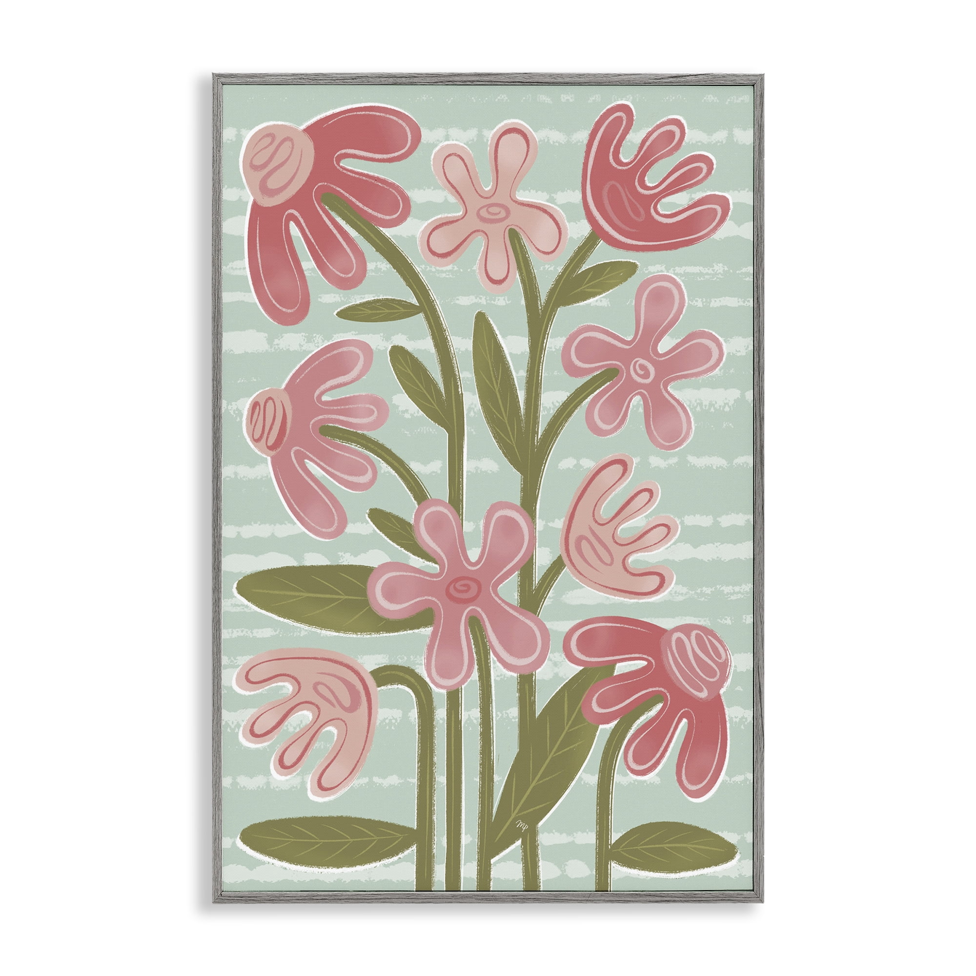 Stupell Industries Pink Whimsy Midcentury Flowers Gray Framed Giclee Art, design by Martina Pavlova