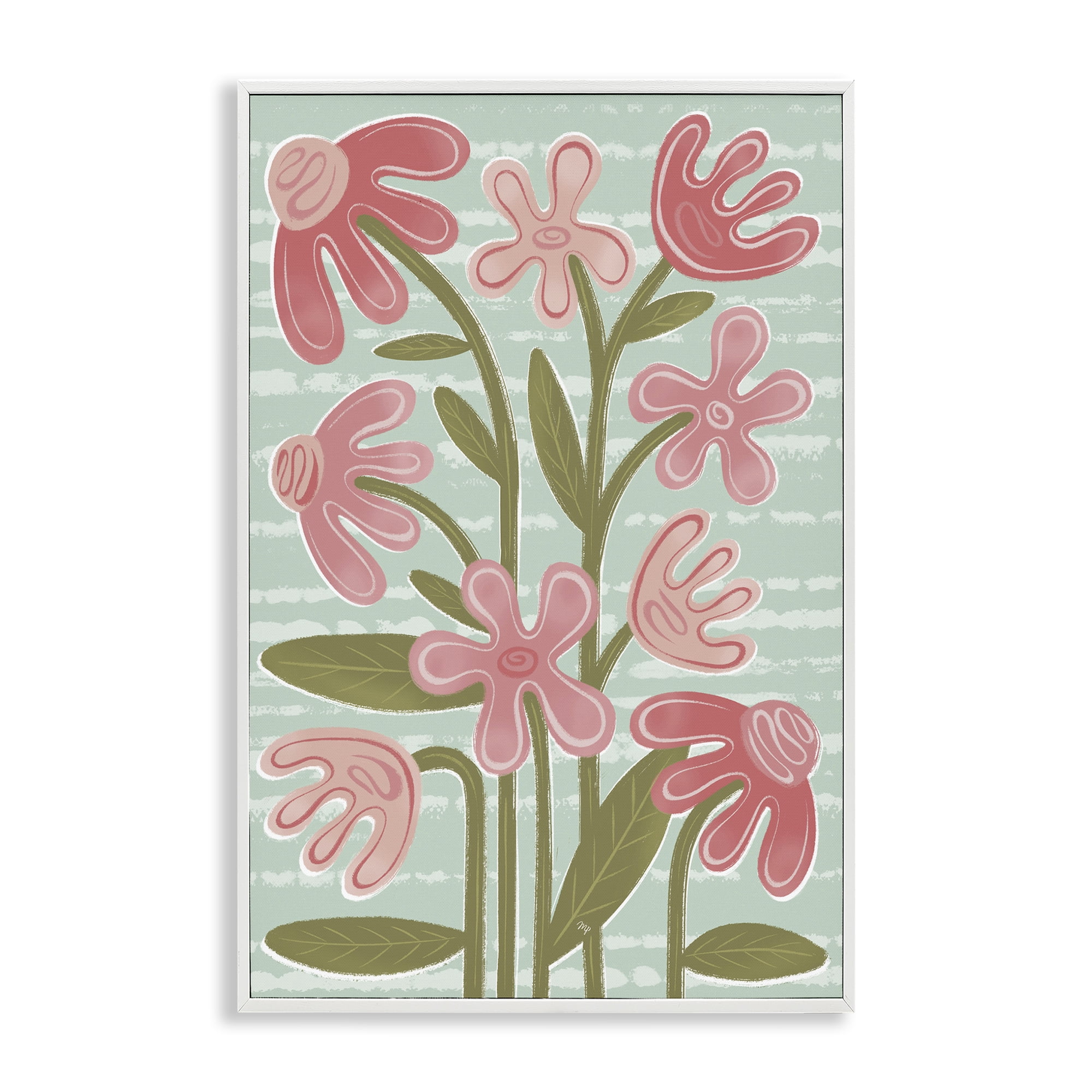 Stupell Industries Pink Whimsy Midcentury Flowers White Framed Giclee Art, design by Martina Pavlova
