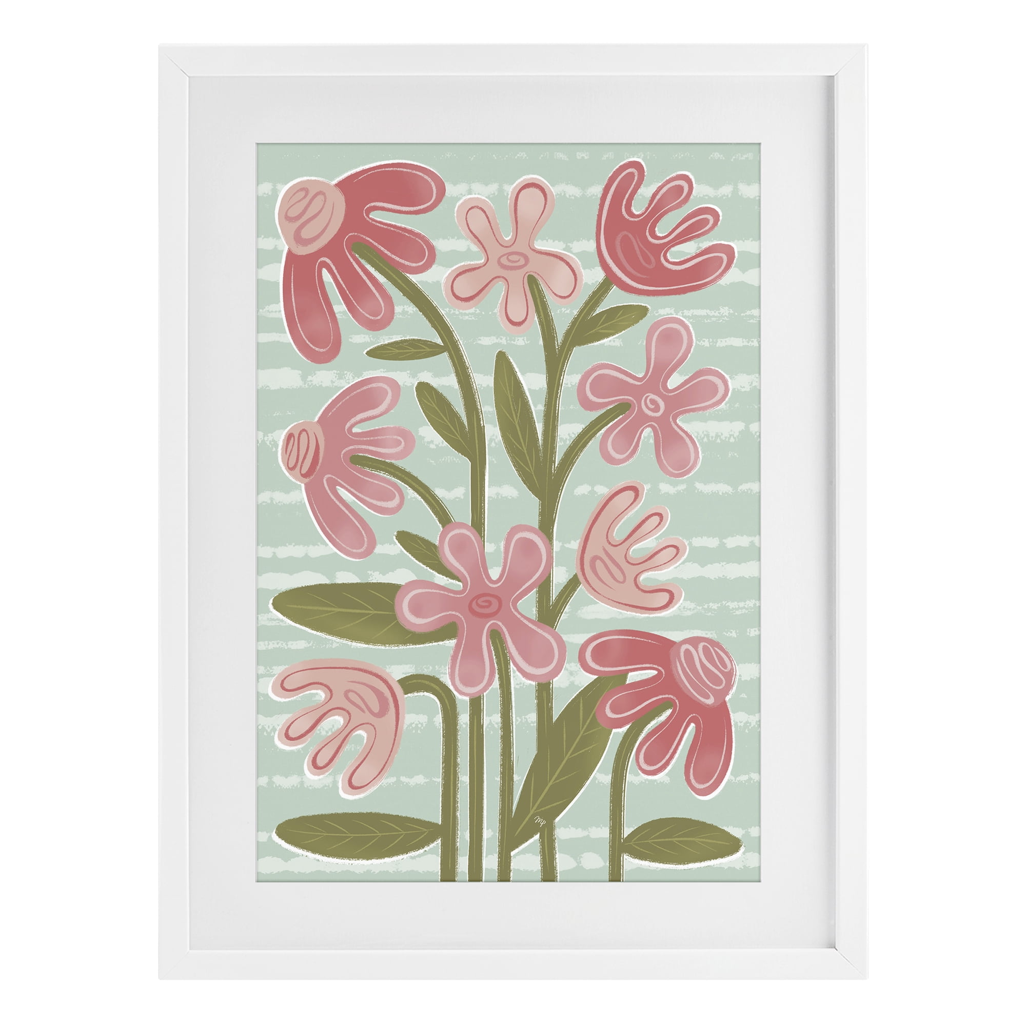 Stupell Industries Pink Whimsy Midcentury Flowers White Framed Print Under Glass, design by Martina Pavlova