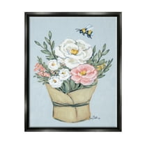 Stupell Industries Pink & White Bouquet Botanical & Floral Painting Black Floater Framed Art Print Wall Art, 17 x 21