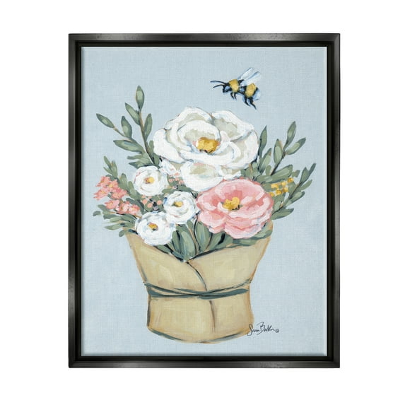 Stupell Industries Pink & White Bouquet Botanical & Floral Painting Black Floater Framed Art Print Wall Art, 17 x 21