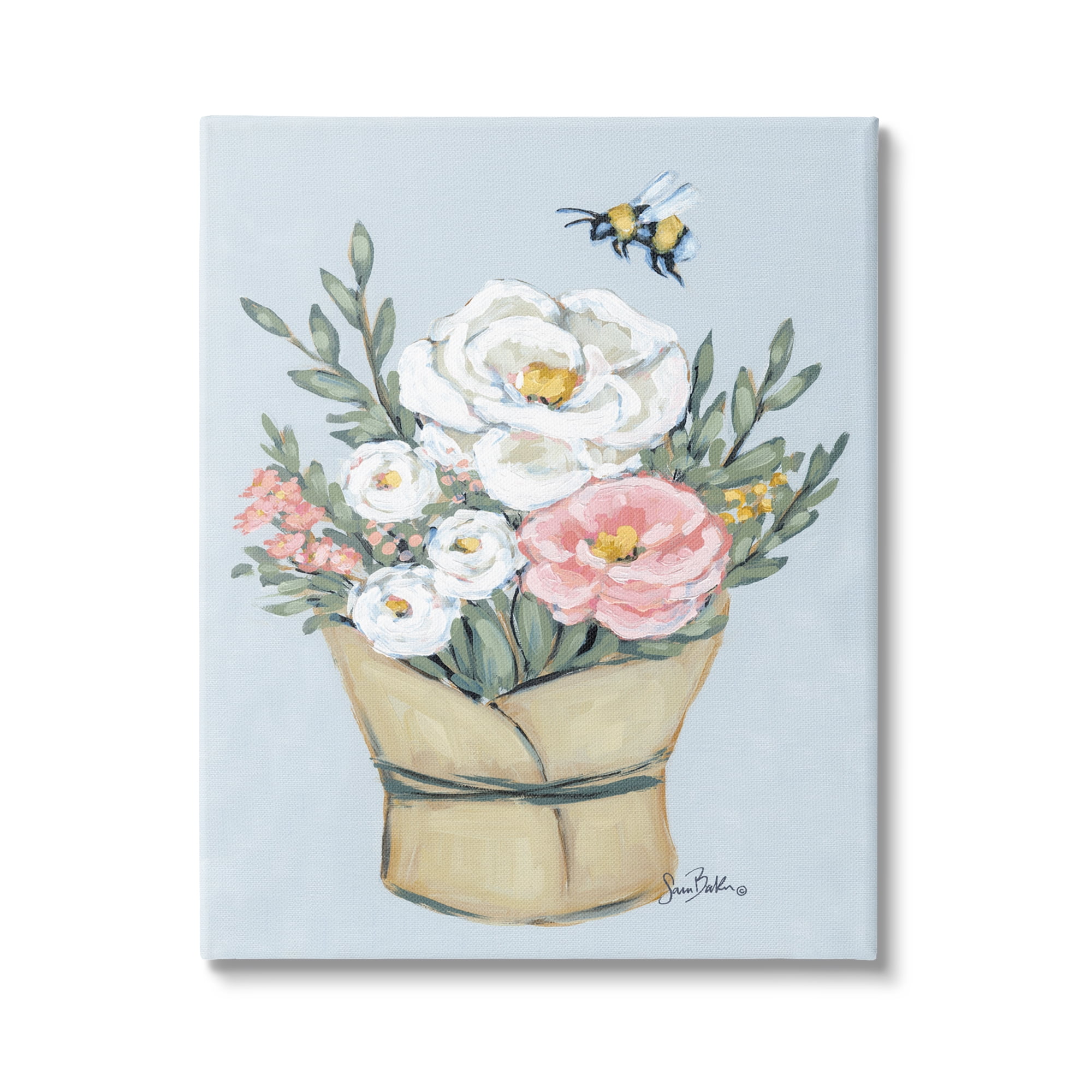 Stupell Industries Pink & White Bouquet Botanical & Floral Painting Gallery Wrapped Canvas Print Wall Art, 30 x 40