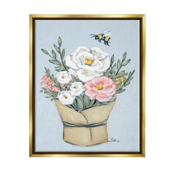 Stupell Industries Pink & White Bouquet Botanical & Floral Painting Gold Floater Framed Art Print Wall Art, 17 x 21
