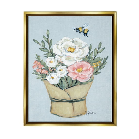 Stupell Industries Pink & White Bouquet Botanical & Floral Painting Gold Floater Framed Art Print Wall Art, 25 x 31