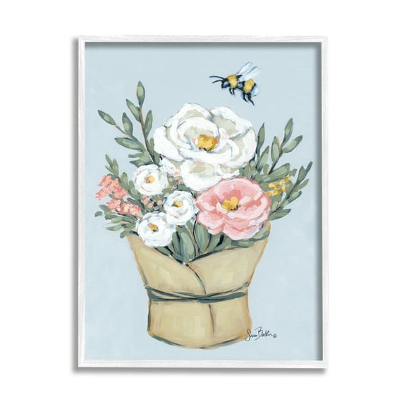 Stupell Industries Pink & White Bouquet Botanical & Floral Painting White Framed Art Print Wall Art, 11 x 14