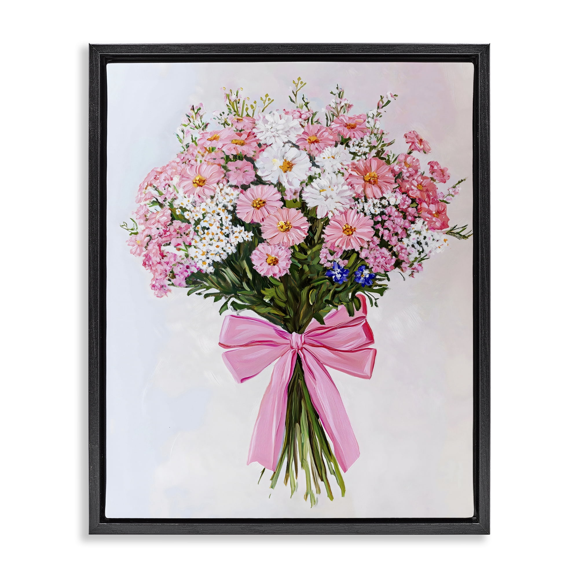 Stupell Industries Pink & White Tied Flower Bouquet Black Framed Floater Canvas Wall Art, design by The Prints Vibe