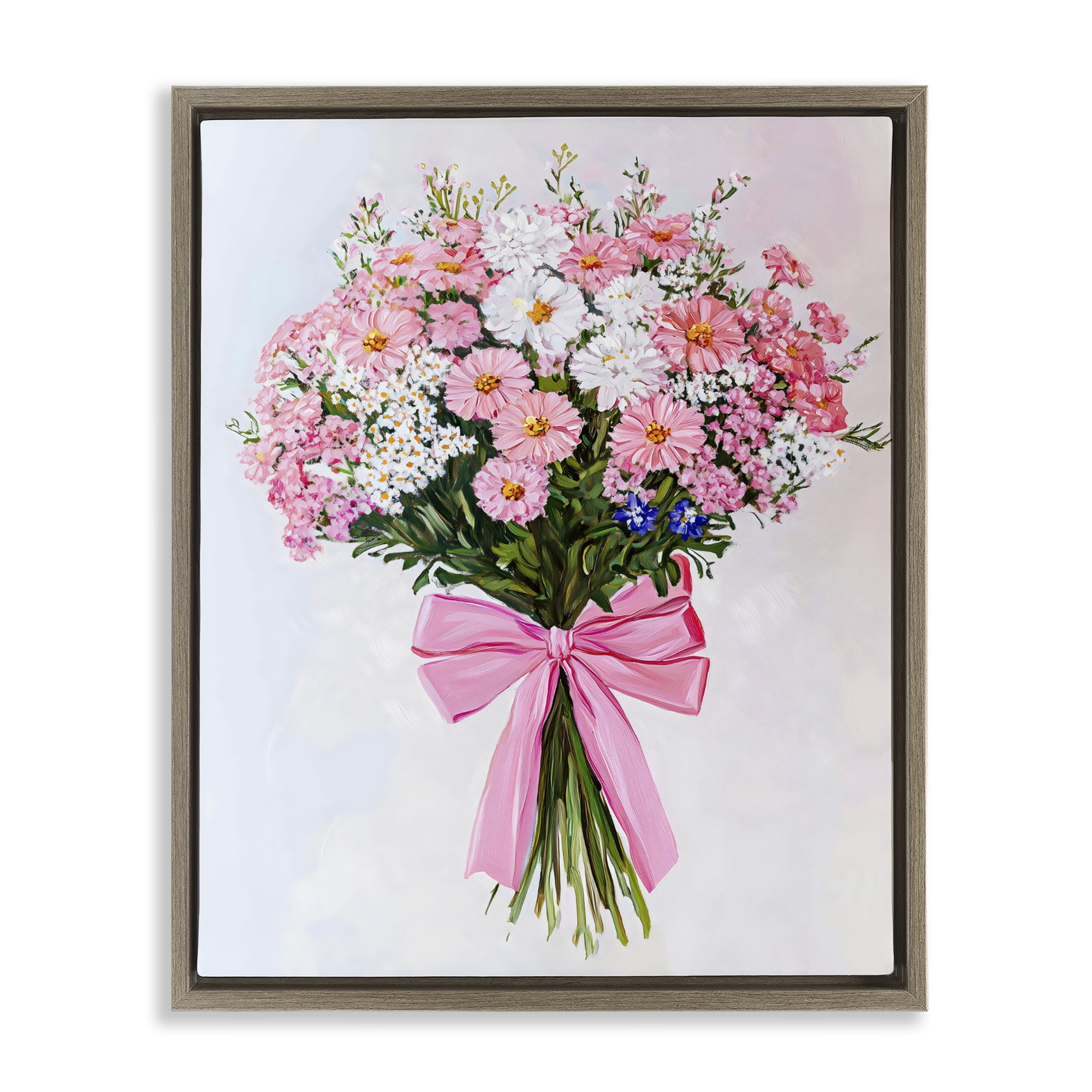 Stupell Industries Pink & White Tied Flower Bouquet Brown Framed Floater Canvas Wall Art, design by The Prints Vibe