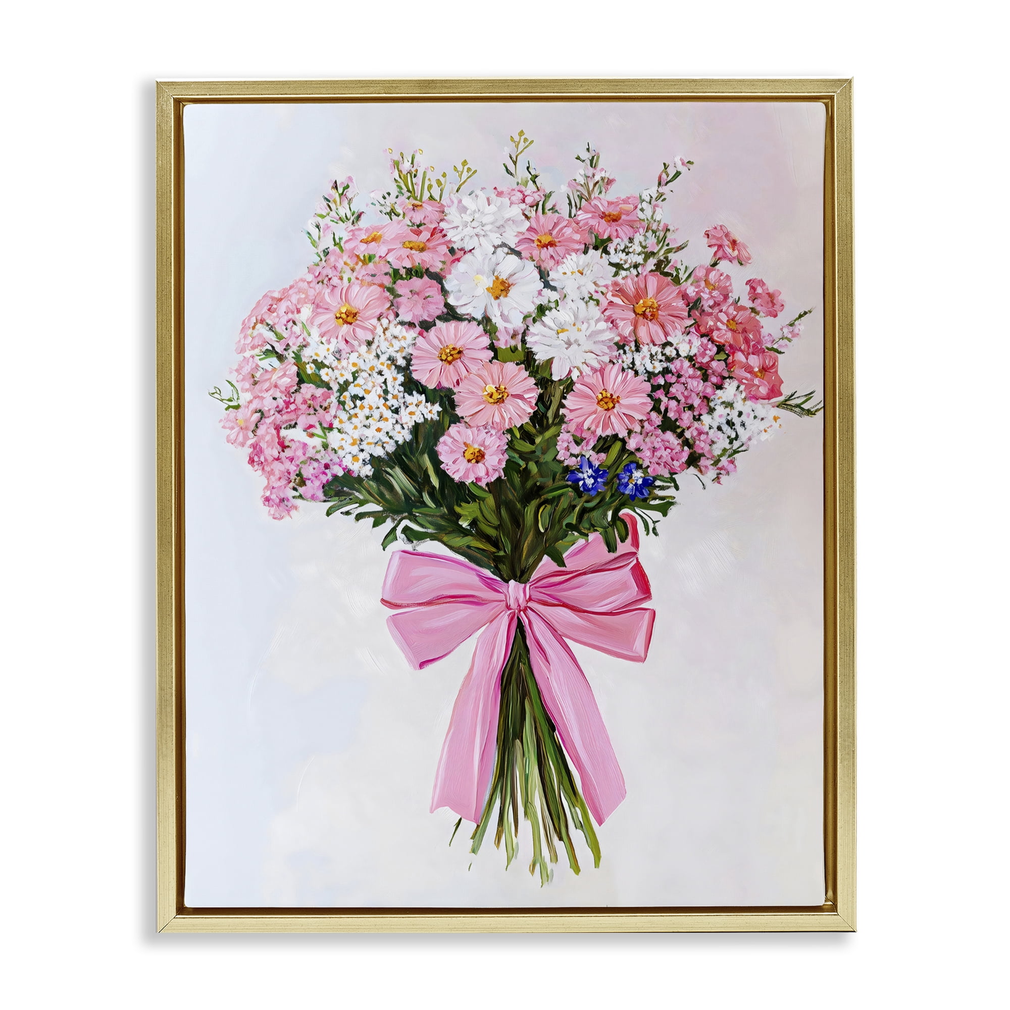 Stupell Industries Pink & White Tied Flower Bouquet Gold Framed Floater Canvas Wall Art, design by The Prints Vibe