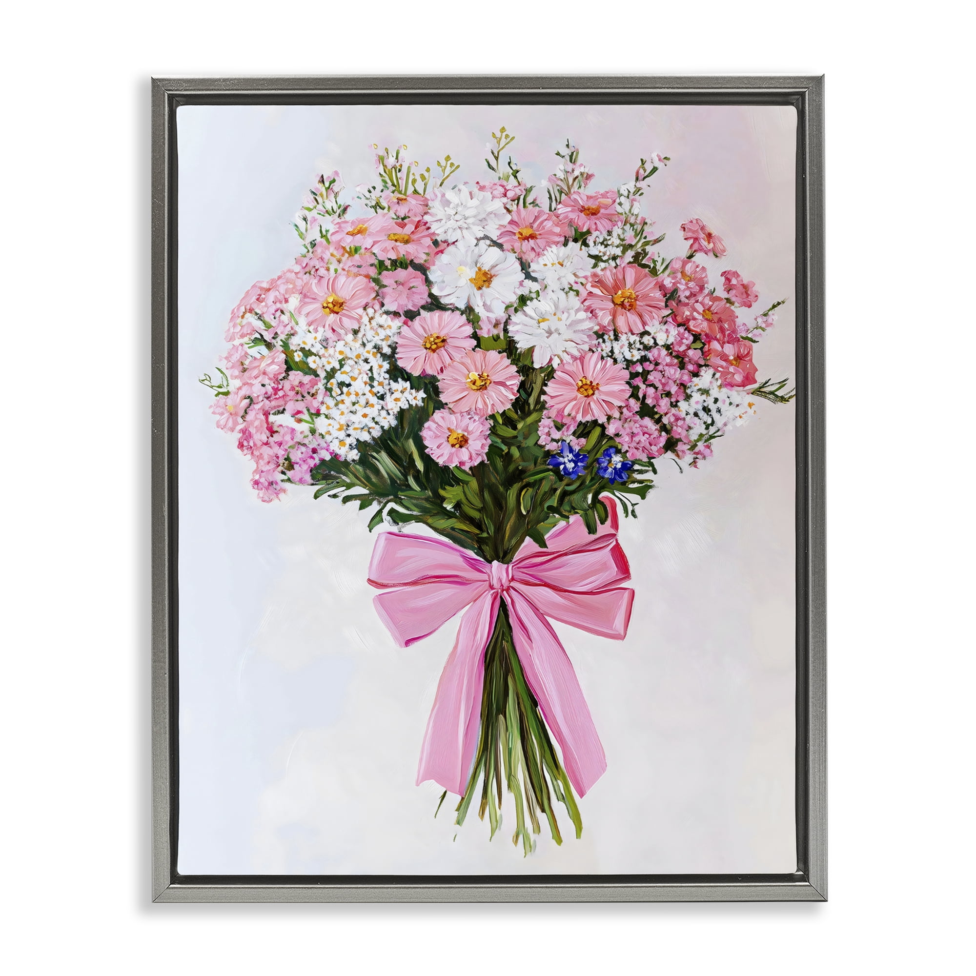 Stupell Industries Pink & White Tied Flower Bouquet Gray Framed Floater Canvas Wall Art, design by The Prints Vibe