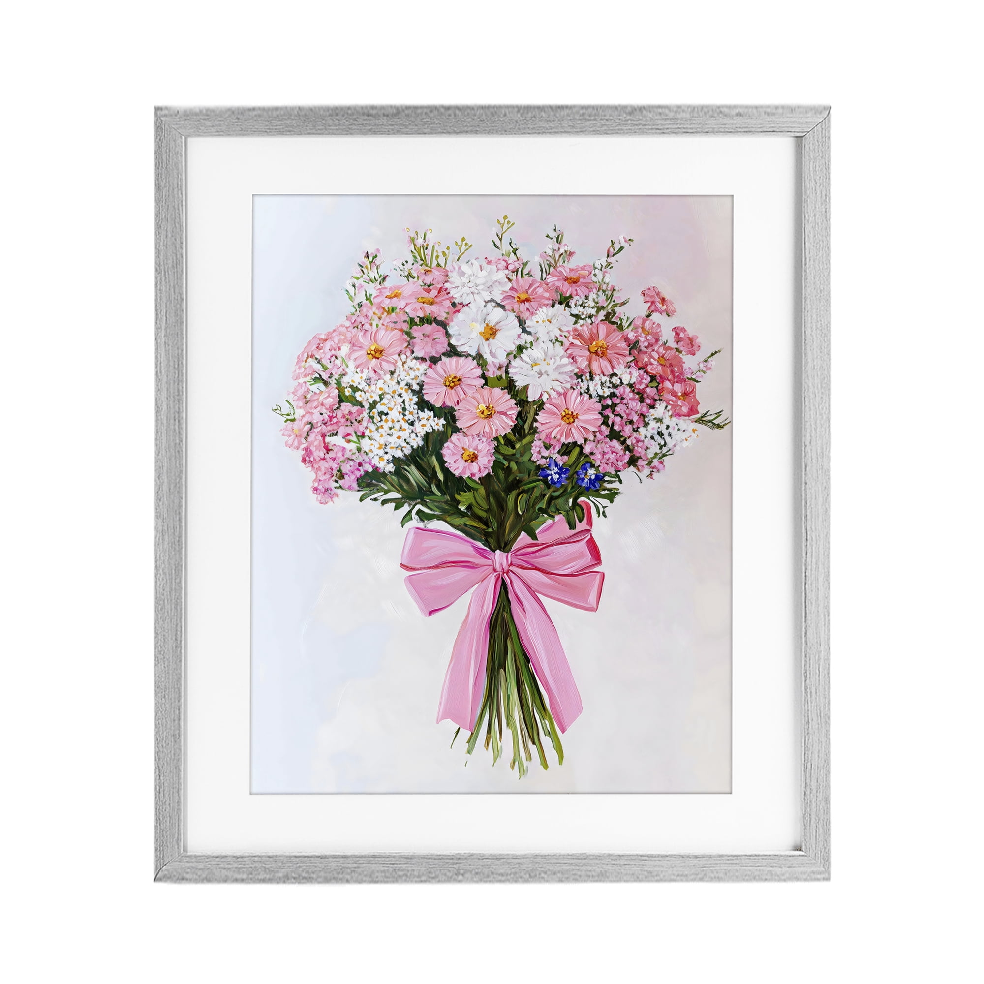 Stupell Industries Pink & White Tied Flower Bouquet Gray Framed Print Under Glass, design by The Prints Vibe