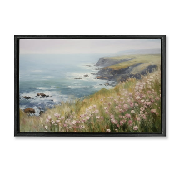 Stupell Industries Pink Wildflower View Landscape & Nature Painting Black Floater Framed Canvas Art Print Wall Art, 25 x 17