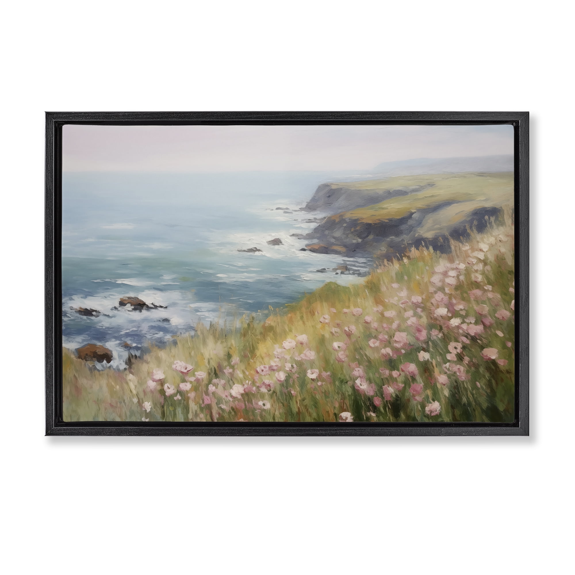 Stupell Industries Pink Wildflower View Landscape & Nature Painting Black Floater Framed Canvas Art Print Wall Art, 31 x 21