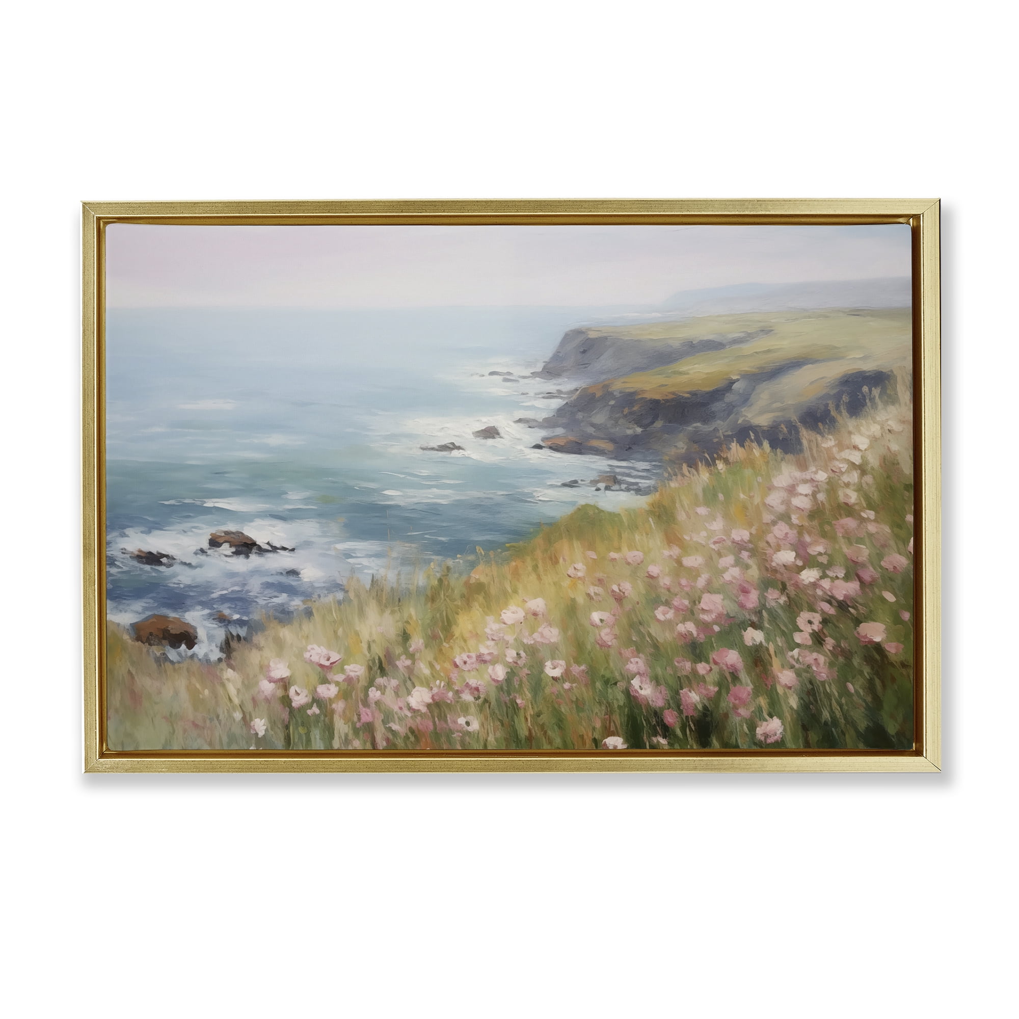 Stupell Industries Pink Wildflower View Landscape & Nature Painting Gold Floater Framed Canvas Art Print Wall Art, 25 x 17