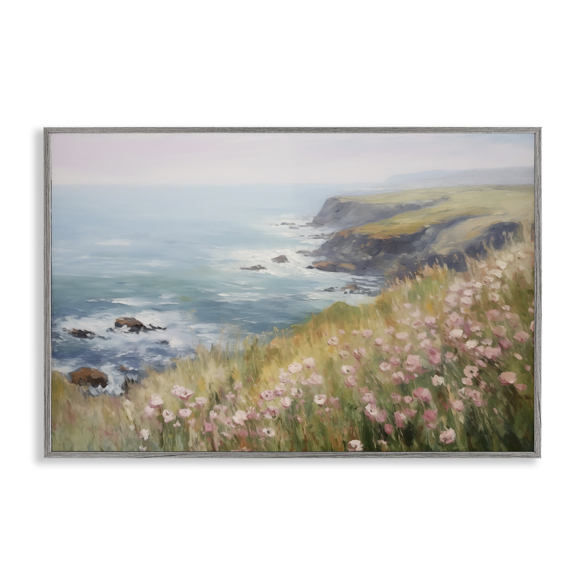 Stupell Industries Pink Wildflower View Landscape & Nature Painting Gray Framed Art Print Wall Art, 18 x 12