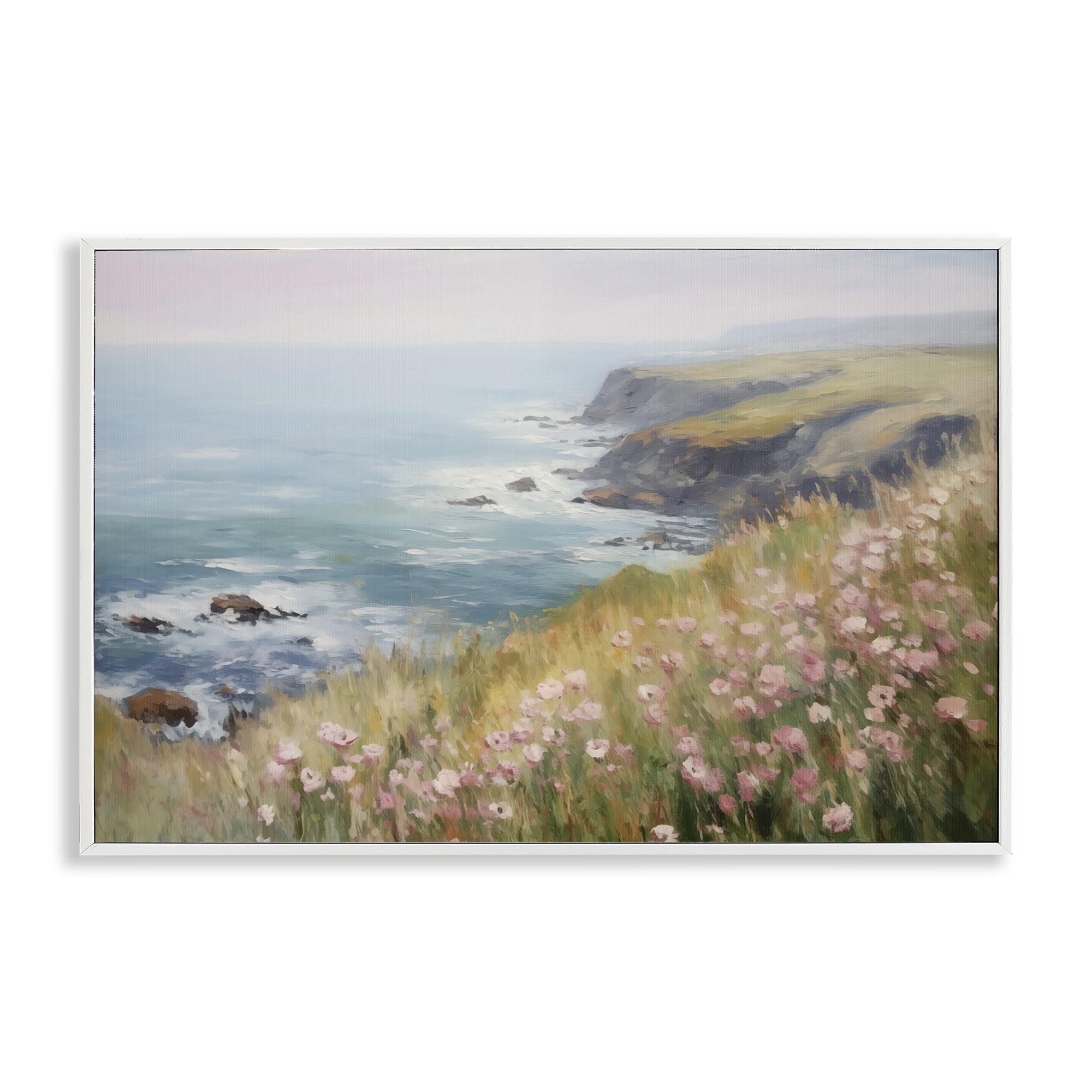 Stupell Industries Pink Wildflower View Landscape & Nature Painting White Framed Art Print Wall Art, 18 x 12