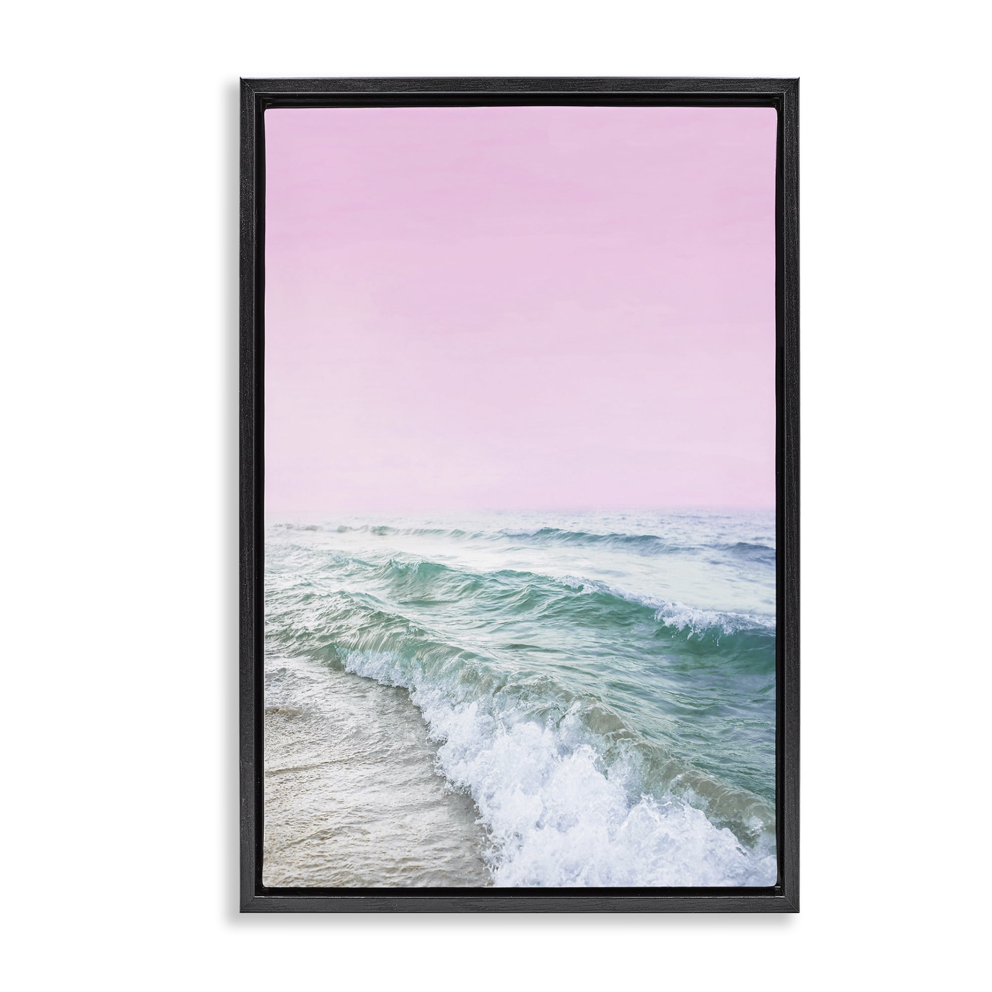 Stupell Industries Pink Winter Sea Coastal Photography Black Floater Framed Canvas Art Print Wall Art, 21 x 31