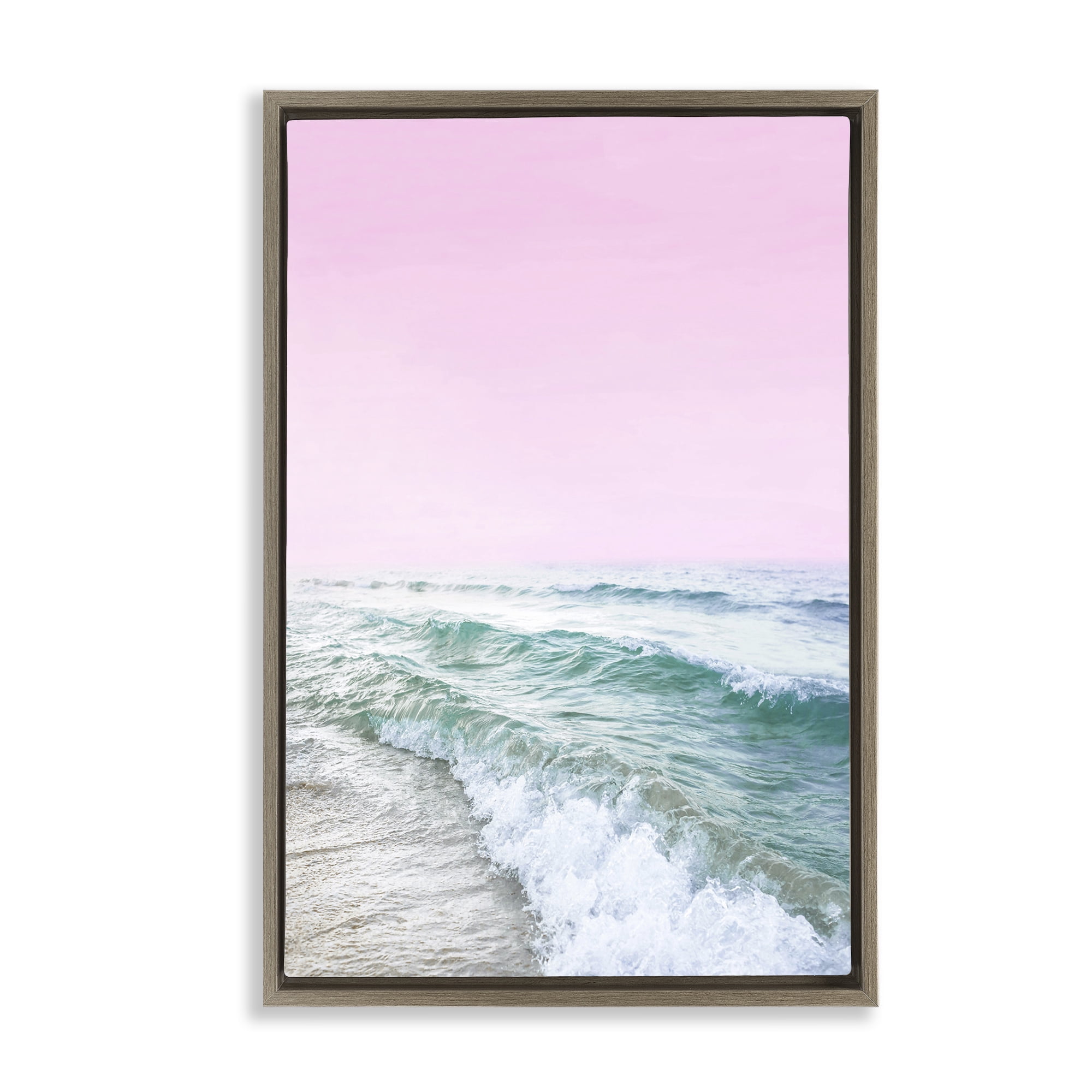 Stupell Industries Pink Winter Sea Coastal Photography Brown Floater Framed Canvas Art Print Wall Art, 21 x 31
