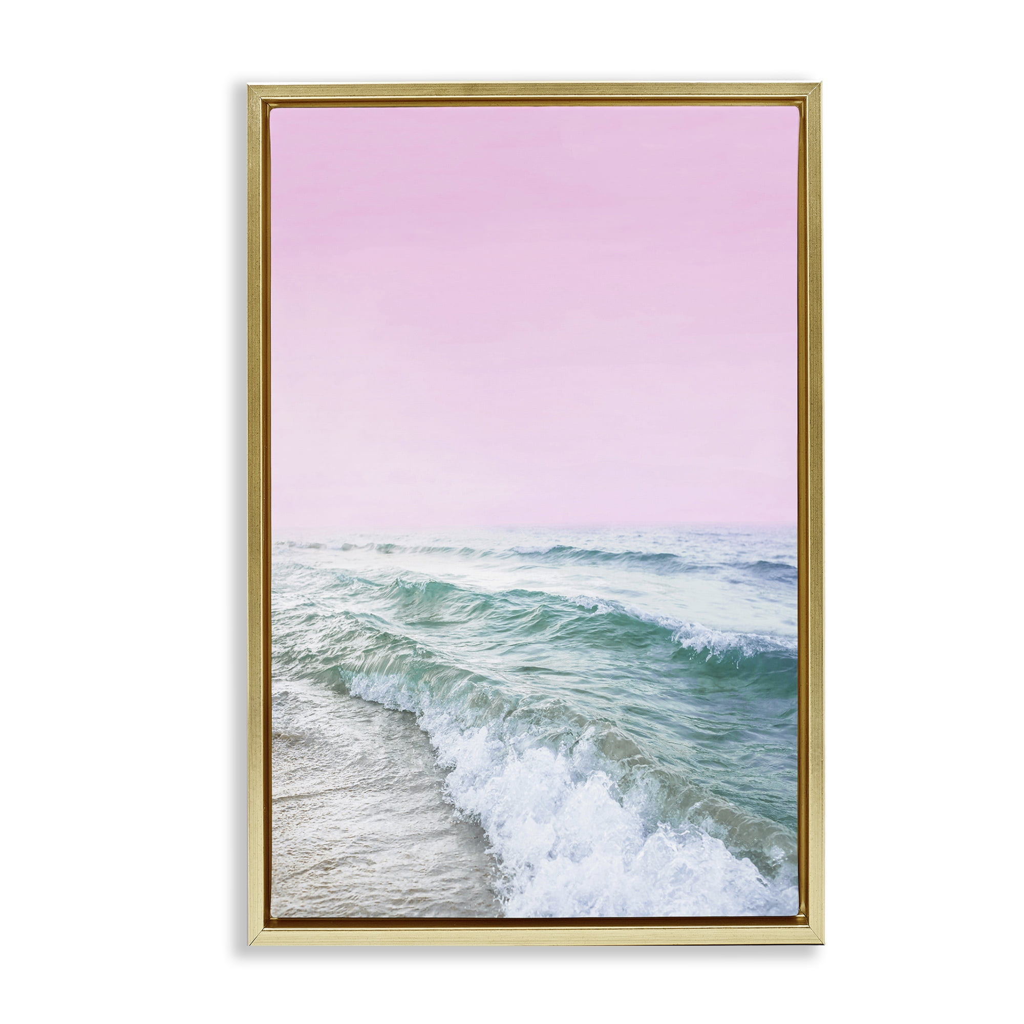Stupell Industries Pink Winter Sea Coastal Photography Gold Floater Framed Canvas Art Print Wall Art, 17 x 25