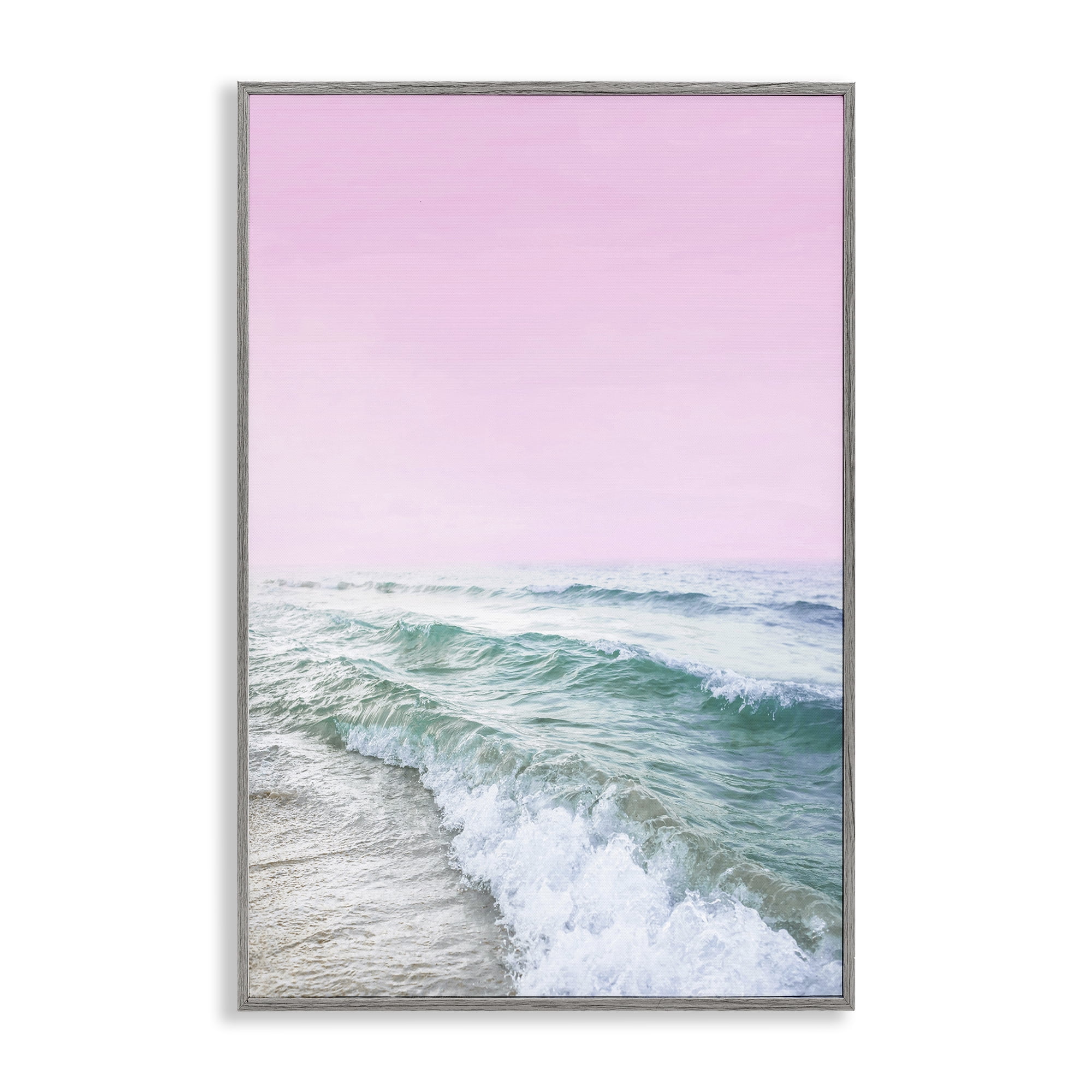 Stupell Industries Pink Winter Sea Coastal Photography Gray Framed Art Print Wall Art, 16 x 24