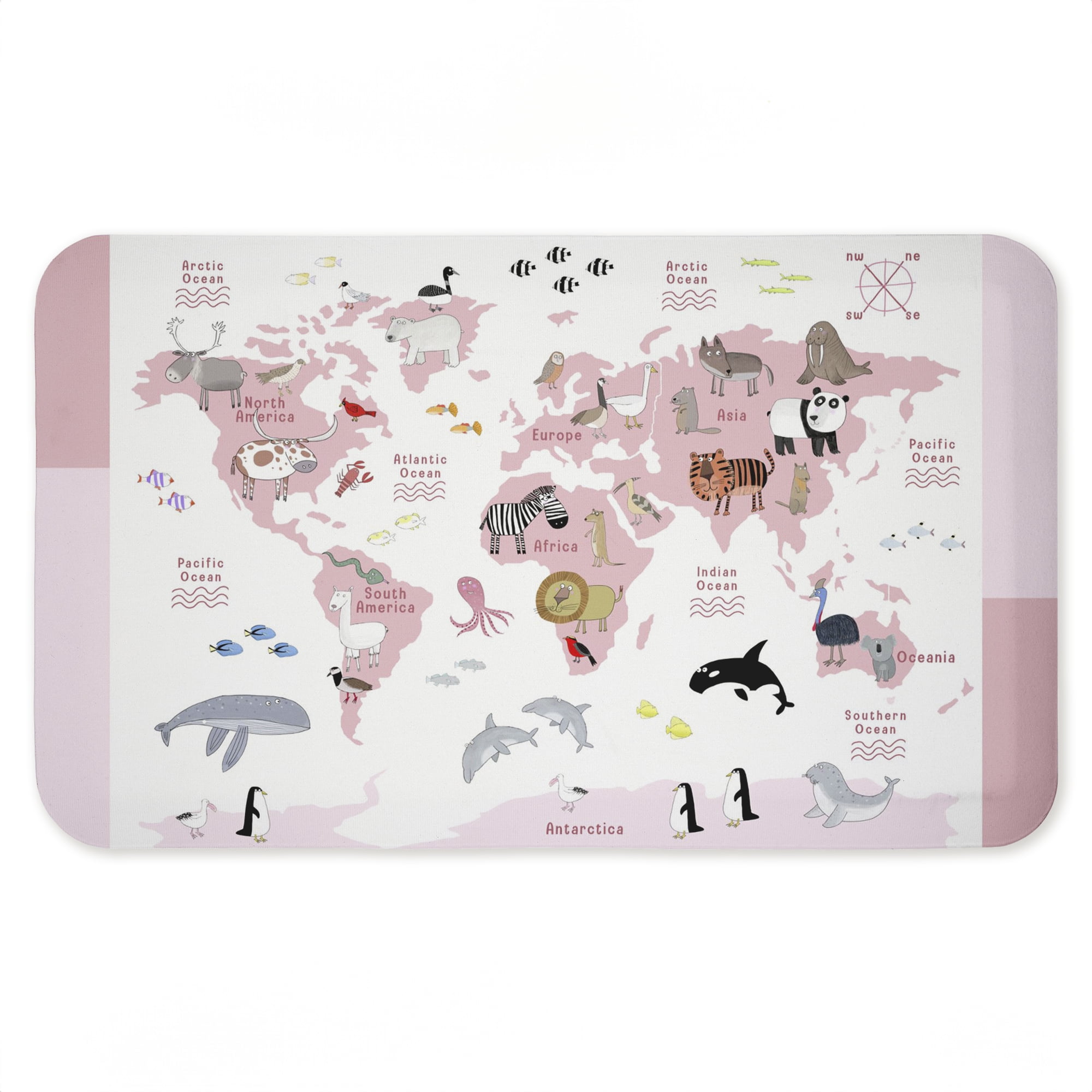 Stupell Industries Pink World Animals Map Printed Anti-Fatigue Floor Mat, design by Carla Daly