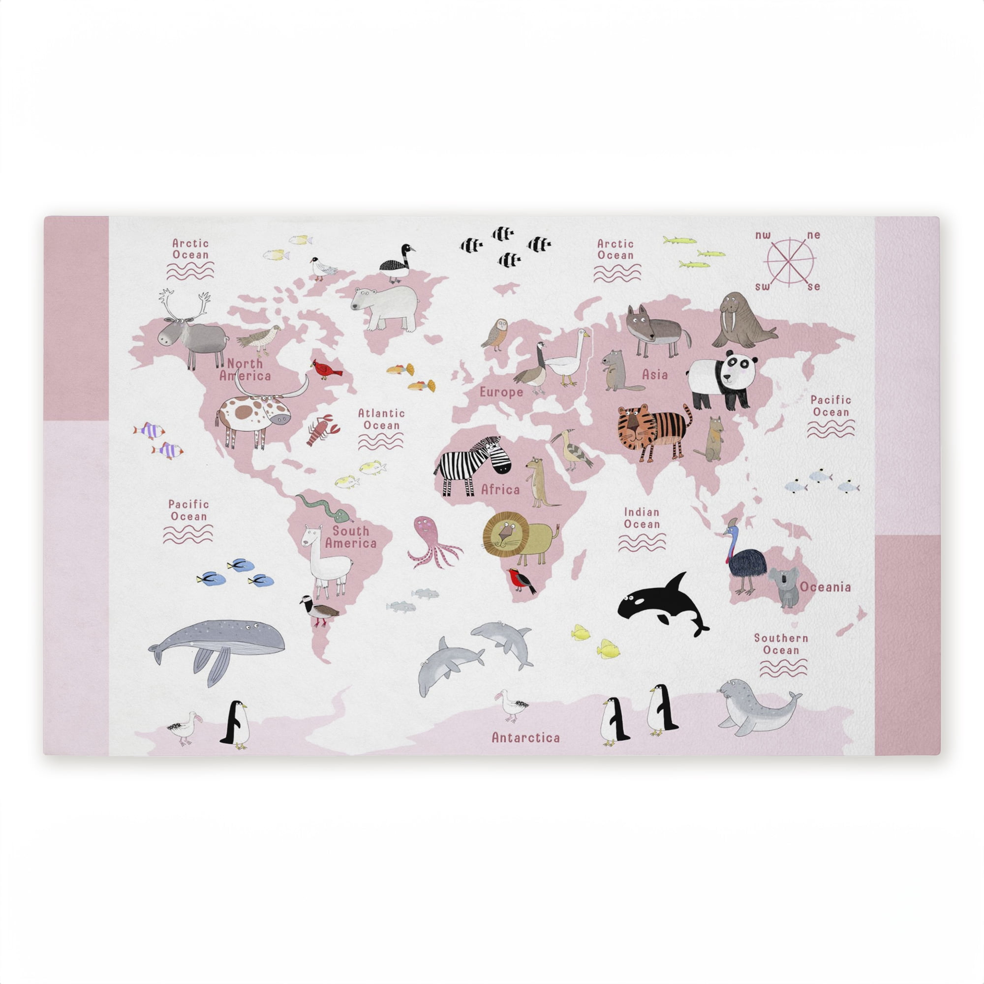 Stupell Industries Pink World Animals Map Printed Outdoor Door Floor Mat, design by Carla Daly