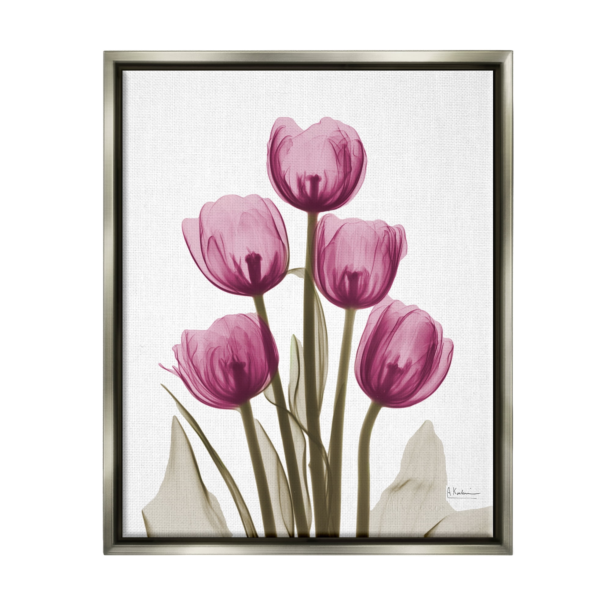 Stupell Industries Pink X-Ray Tulips Botanical & Floral Photography Gray Floater Framed Art Print Wall Art, 17 x 21