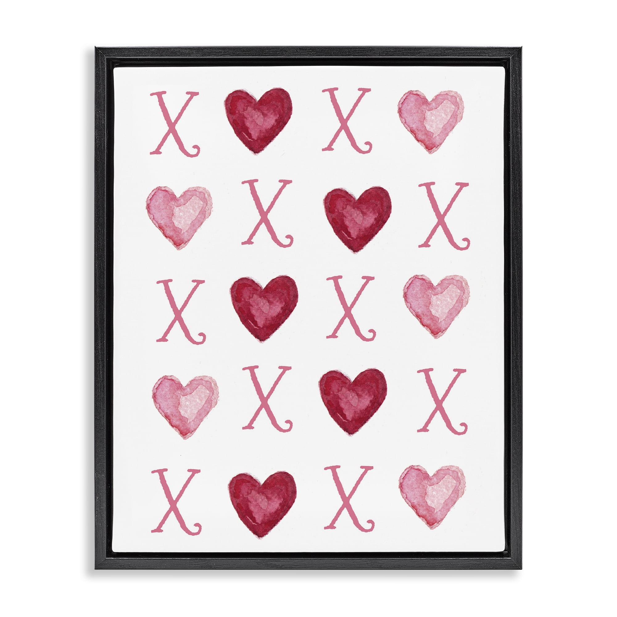 Stupell Industries Pink XOXO Hearts Holiday Painting Black Floater Framed Art Print Wall Art, 25 x 31