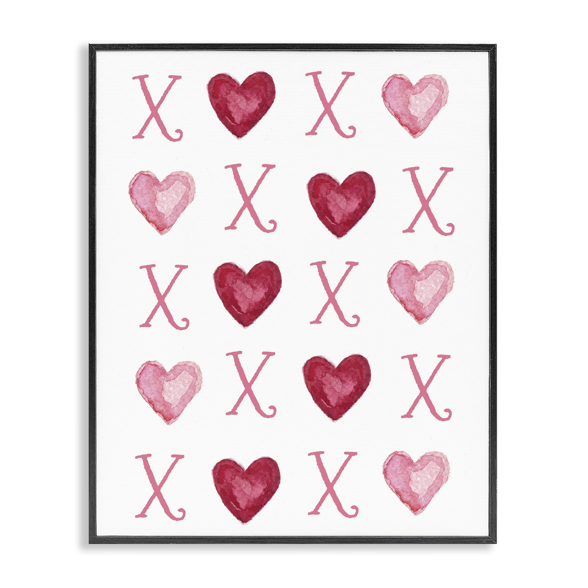 Stupell Industries Pink XOXO Hearts Holiday Painting Black Framed Art Print Wall Art, 11 x 14