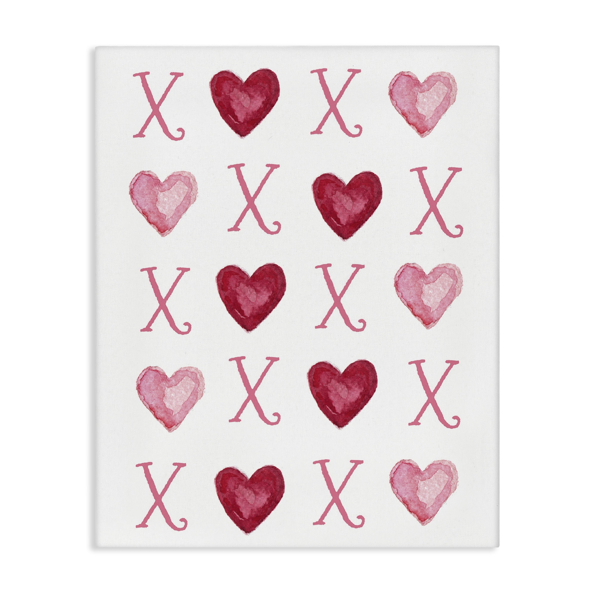 Stupell Industries Pink XOXO Hearts Holiday Painting Gallery Wrapped Canvas Art Print Wall Art, 24 x 30