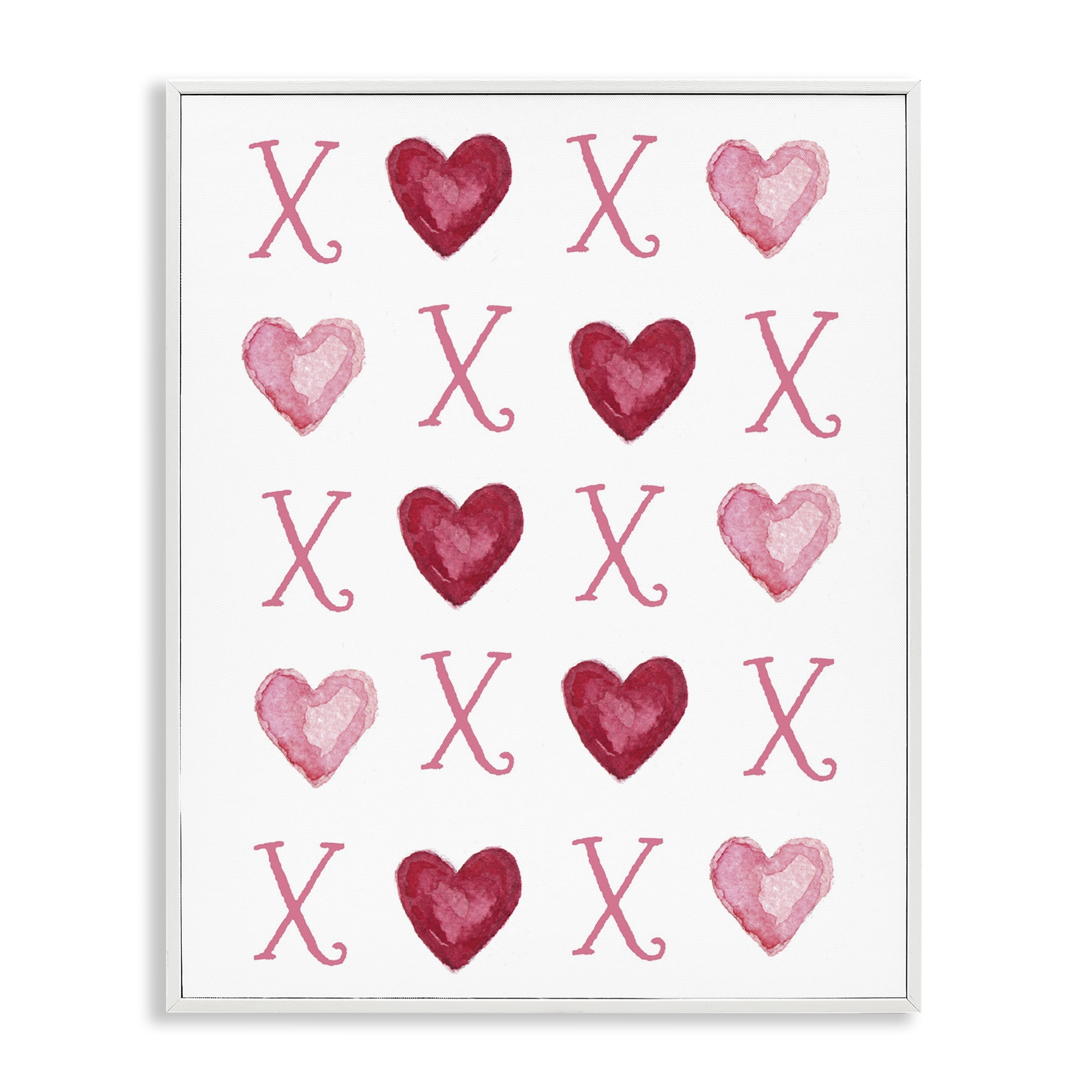 Stupell Industries Pink XOXO Hearts Holiday Painting White Framed Art Print Wall Art, 24 x 30
