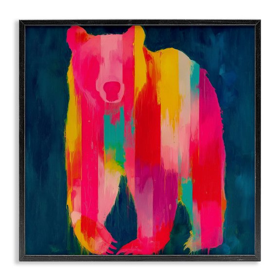 Stupell Industries Pink & Yellow Bear Standing Tall Black Framed Giclee Art, design by Chromatic Storm Studio