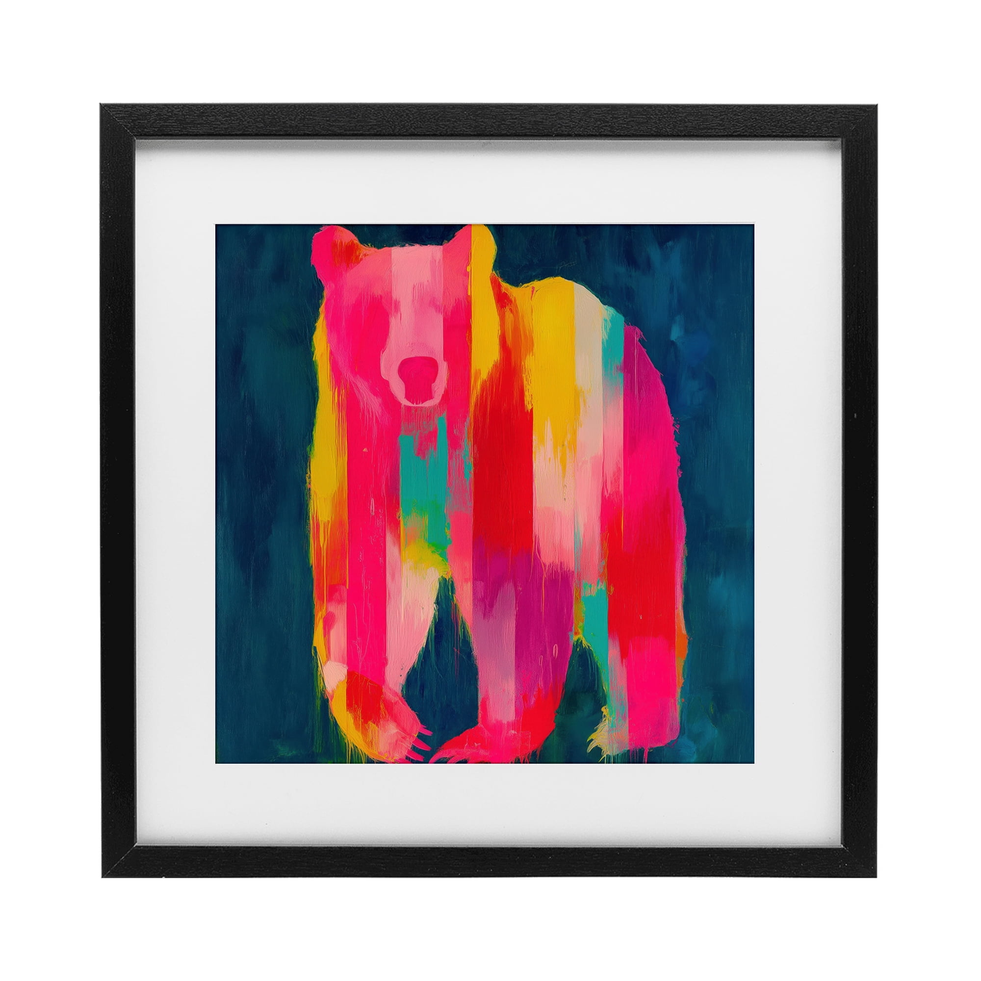 Stupell Industries Pink & Yellow Bear Standing Tall Black Framed Print Under Glass, design by Chromatic Storm Studio