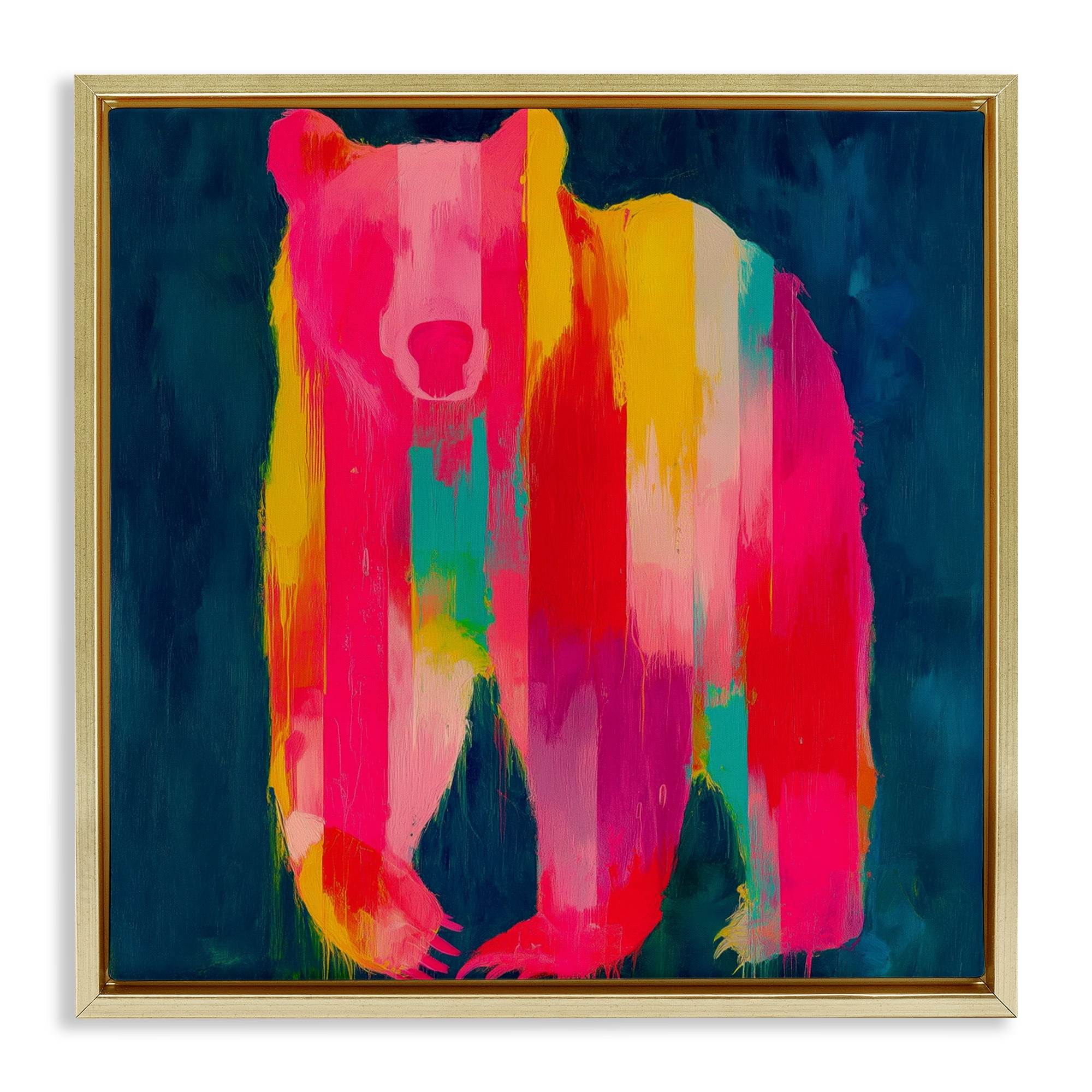 Stupell Industries Pink & Yellow Bear Standing Tall Gold Framed Floater Canvas Wall Art, design by Chromatic Storm Studio